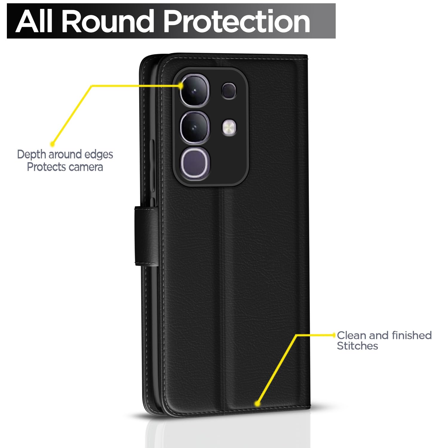 Black wallet flip cover for Vivo T4x/iQOO Z10x/Y31 Pro 5G – Pikkme – photo 4