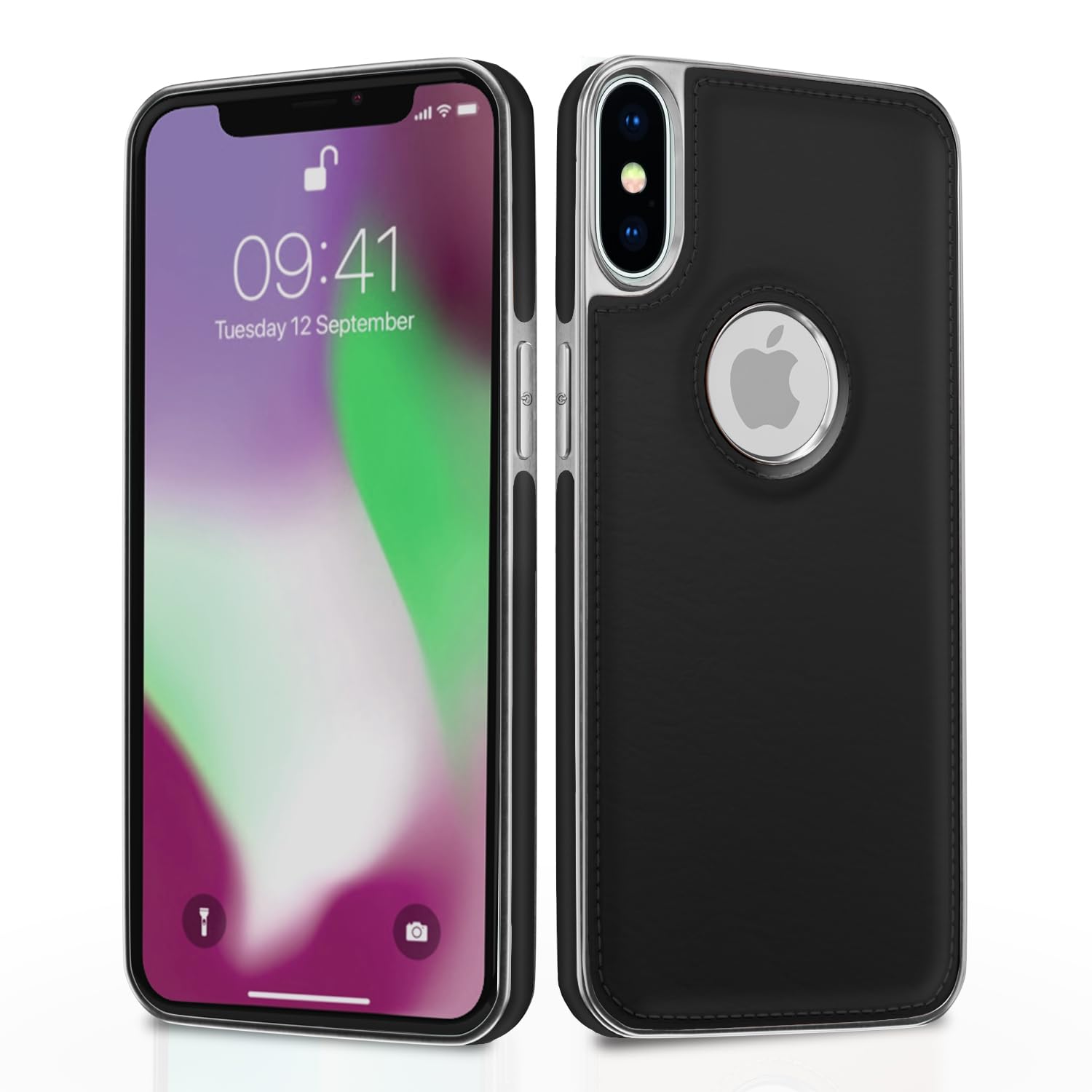iPhone Xs Max Chrome Leather Back Cover -Black