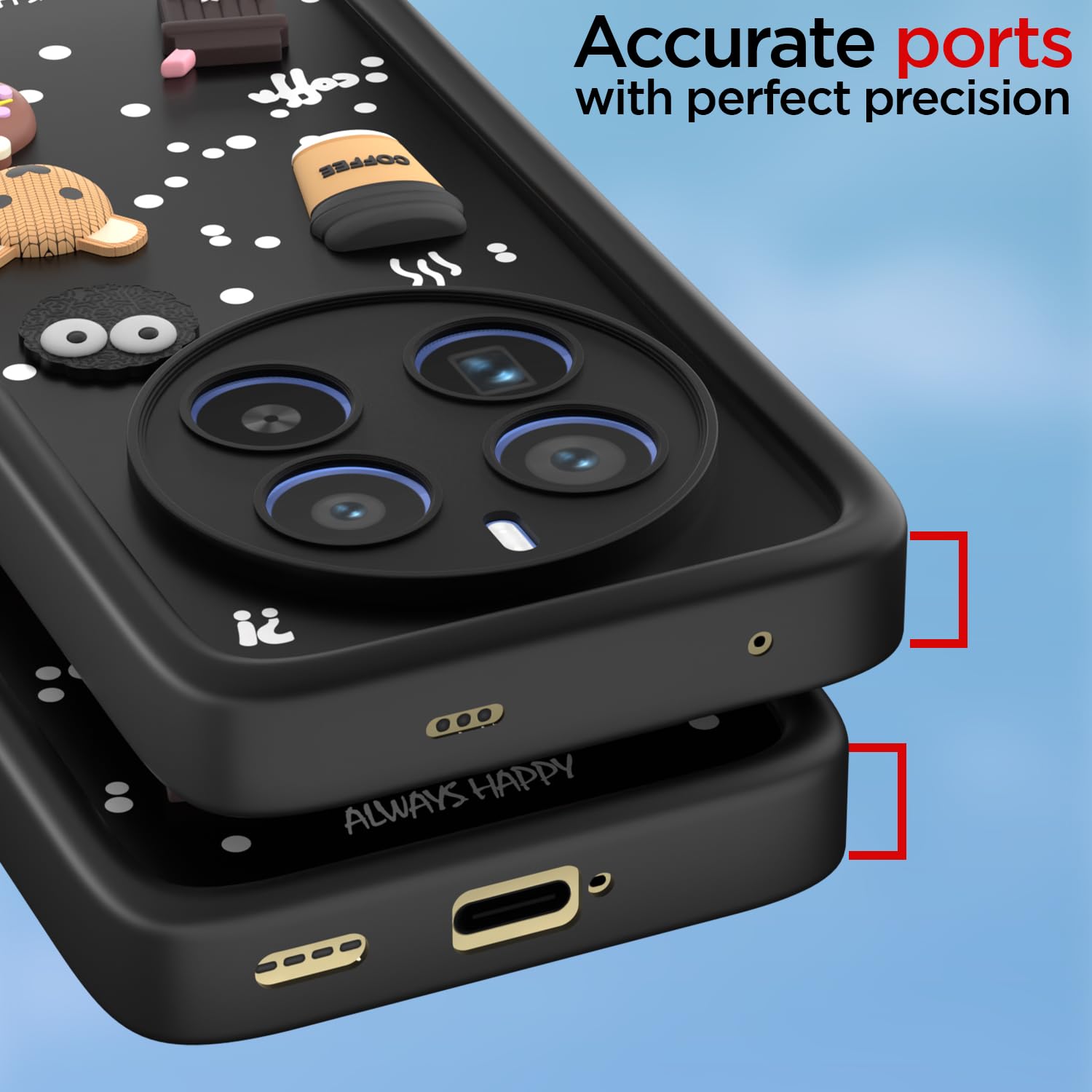 Pikkme Realme 12 Pro 5G / Realme 12 Pro Plus 5G Cute Fun Cartoon 3D Bear Coffee Back Cover (Black)