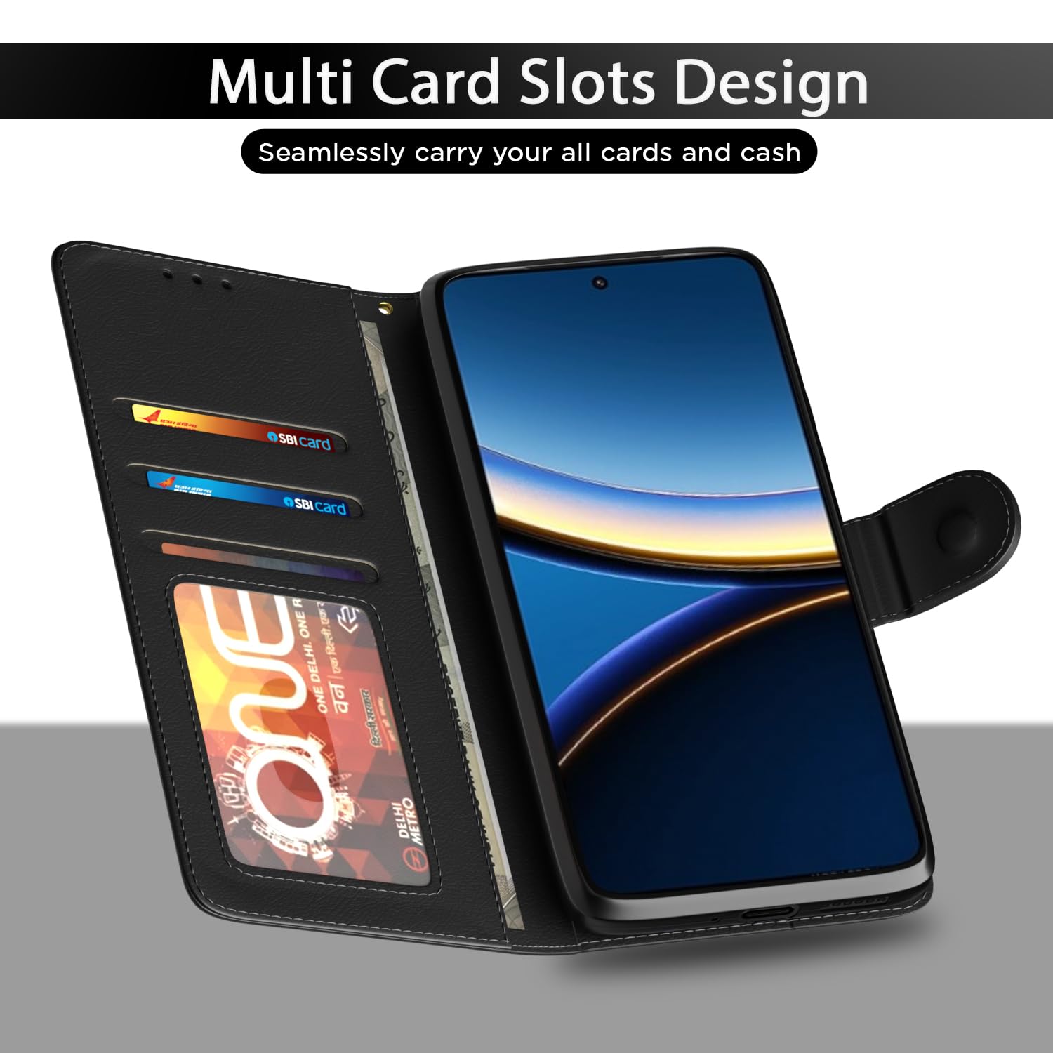 Pikkme Poco F7 Pro 5G Vintage Flip Cover (Black)