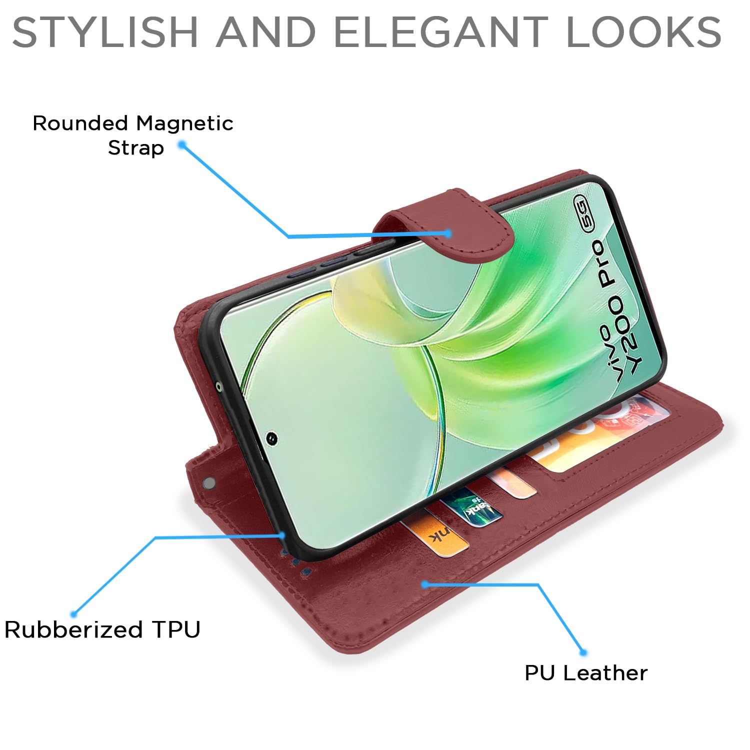 Pikkme Vivo Y200 Pro 5G brown mobile flip cover – photo 3