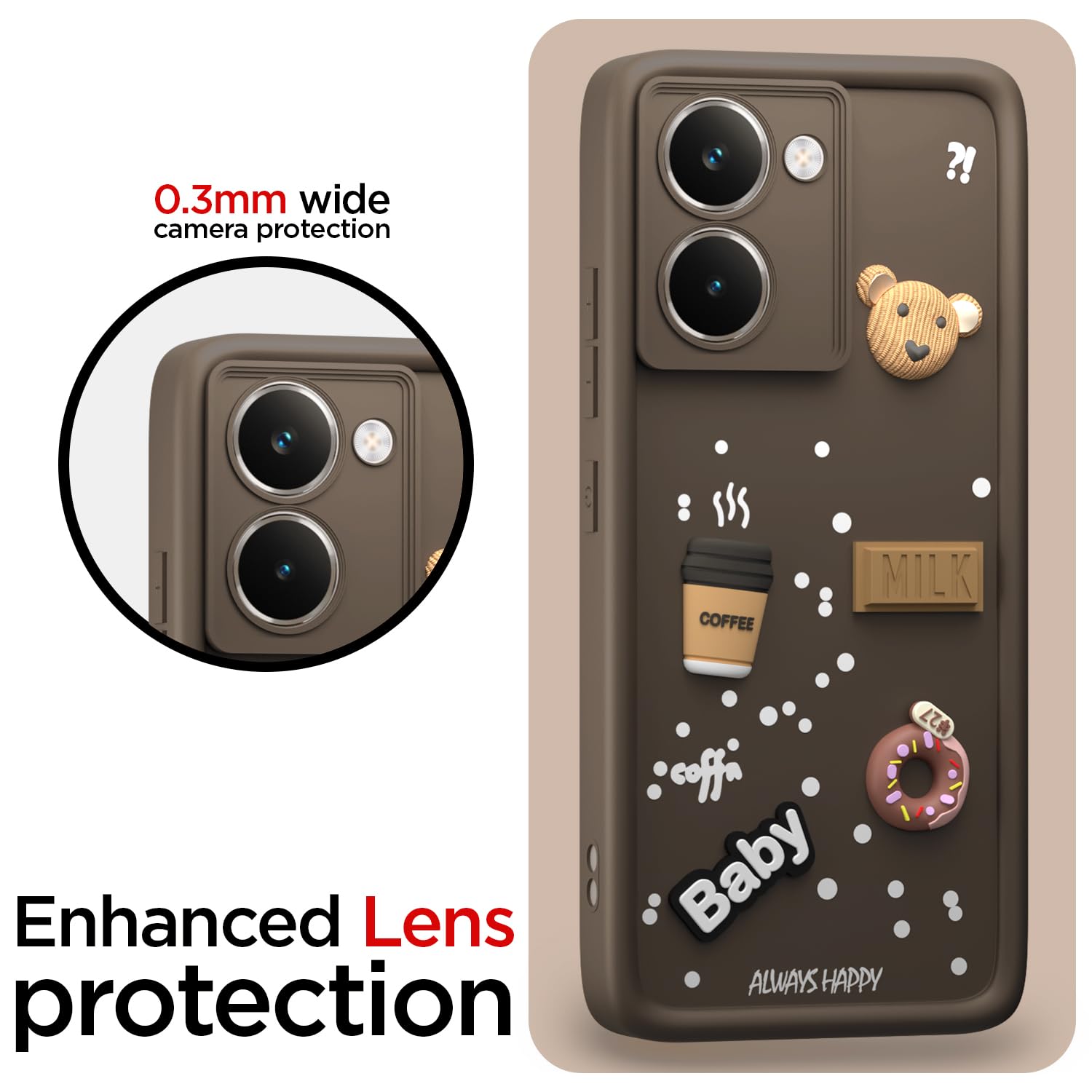 Pikkme Realme P3 Ultra 5G Cute Fun Cartoon 3D Bear Coffee Back Cover (Brown)