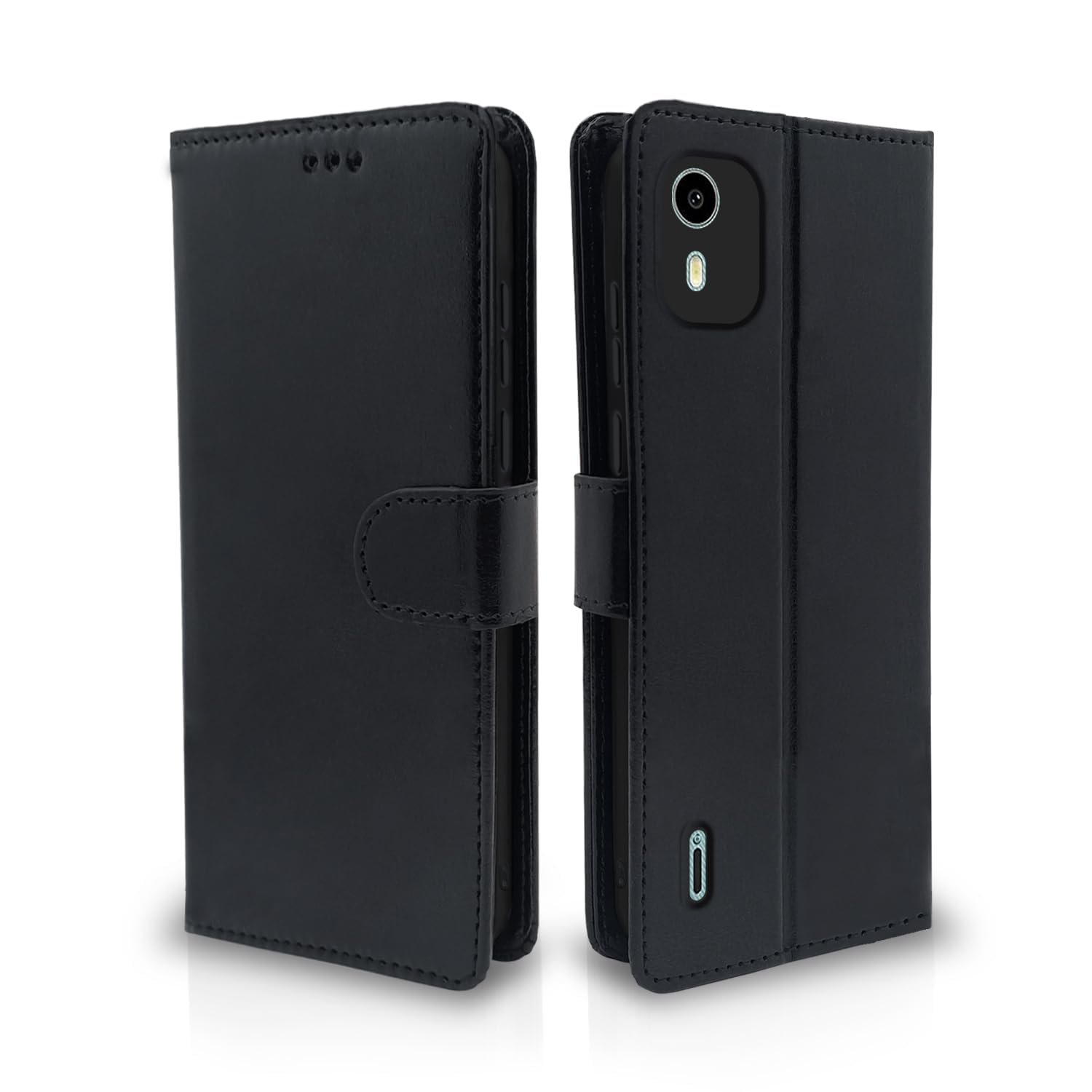Pikkme black wallet flip cover for Nokia C12/C12 Pro