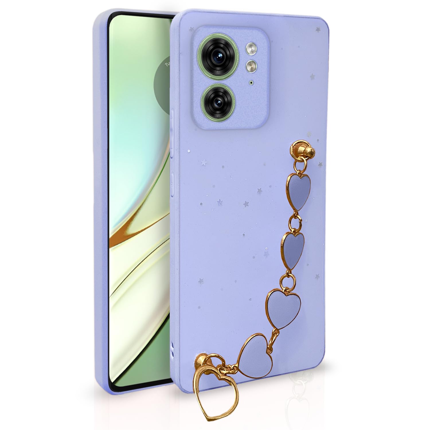 Pikkme Moto Edge 40 Back Cover for Girls | Heart Shaped Metal Chain Blocks | Sparkling Soft TPU | Case for Moto Edge 40 (Purple)