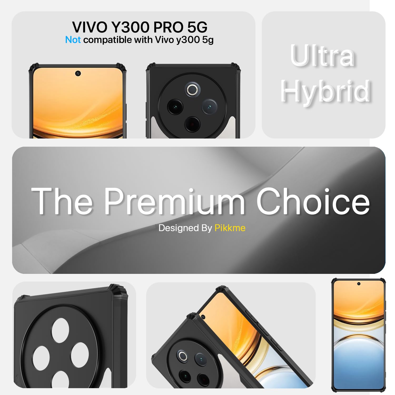 Pikkme Vivo Y300 Pro 5G Eagle Crystal Clear Transparent Back Cover (Black)