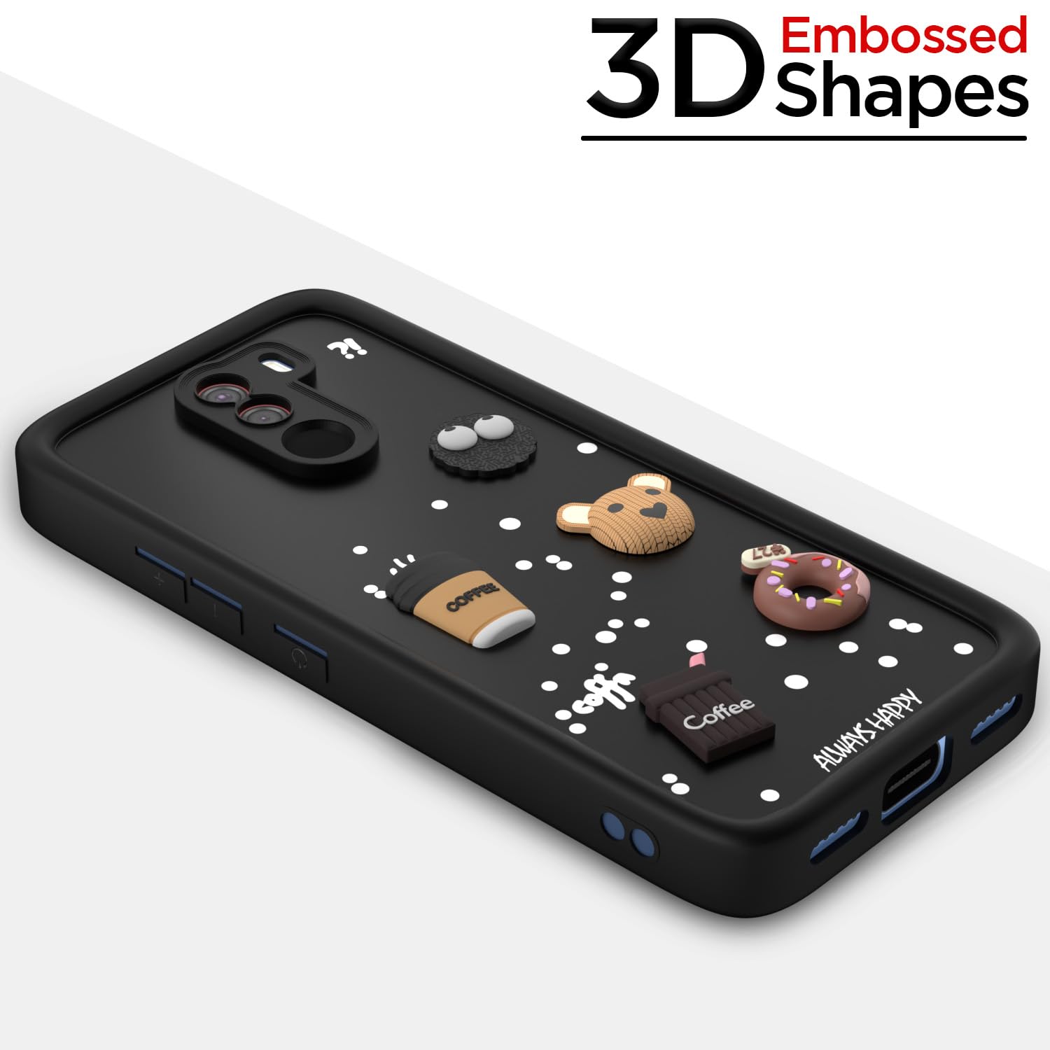 Pikkme Poco F1 Cute Fun Cartoon 3D Bear Coffee Back Cover (Black)