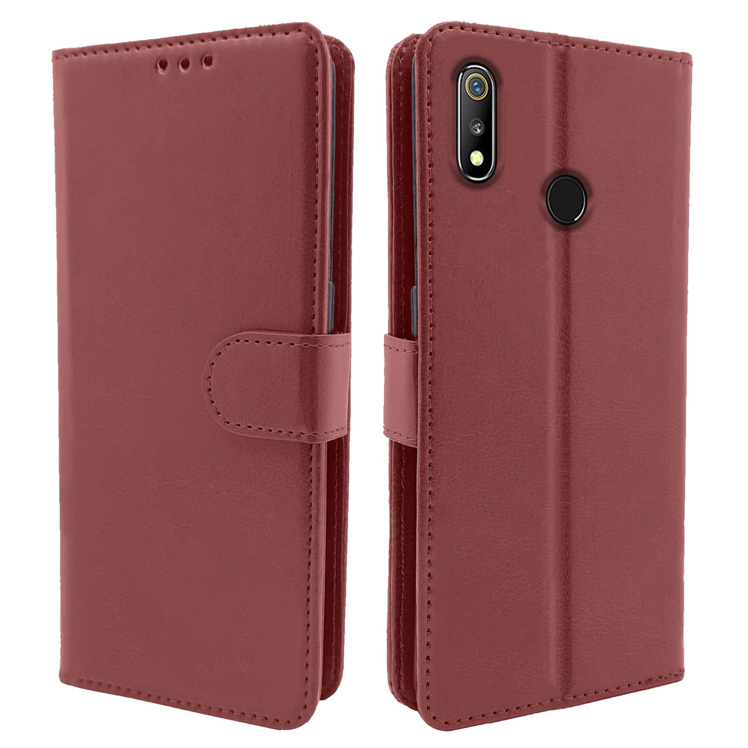 Pikkme Realme 3 Vintage Flip Cover (Brown)
