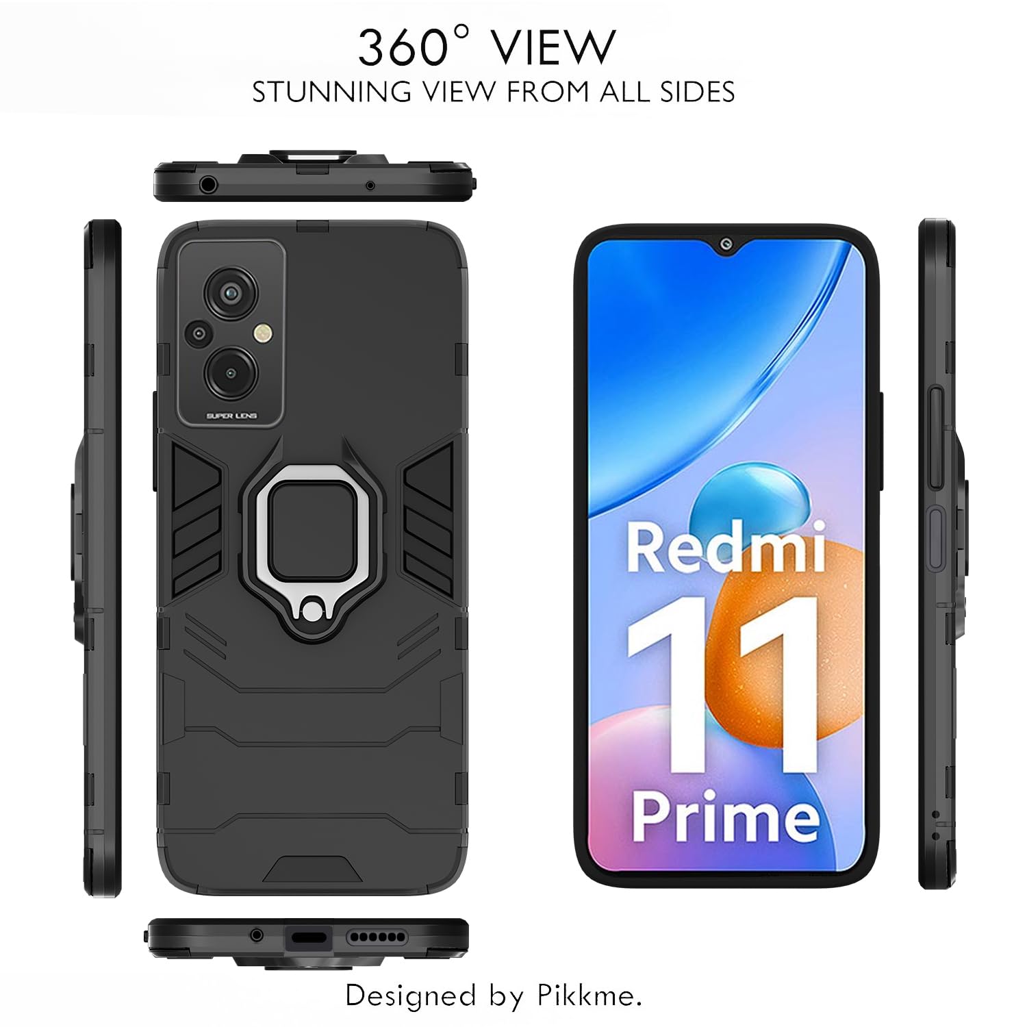 Pikkme Redmi 11 Prime 4G D5 Tough Armor Back Cover | Black