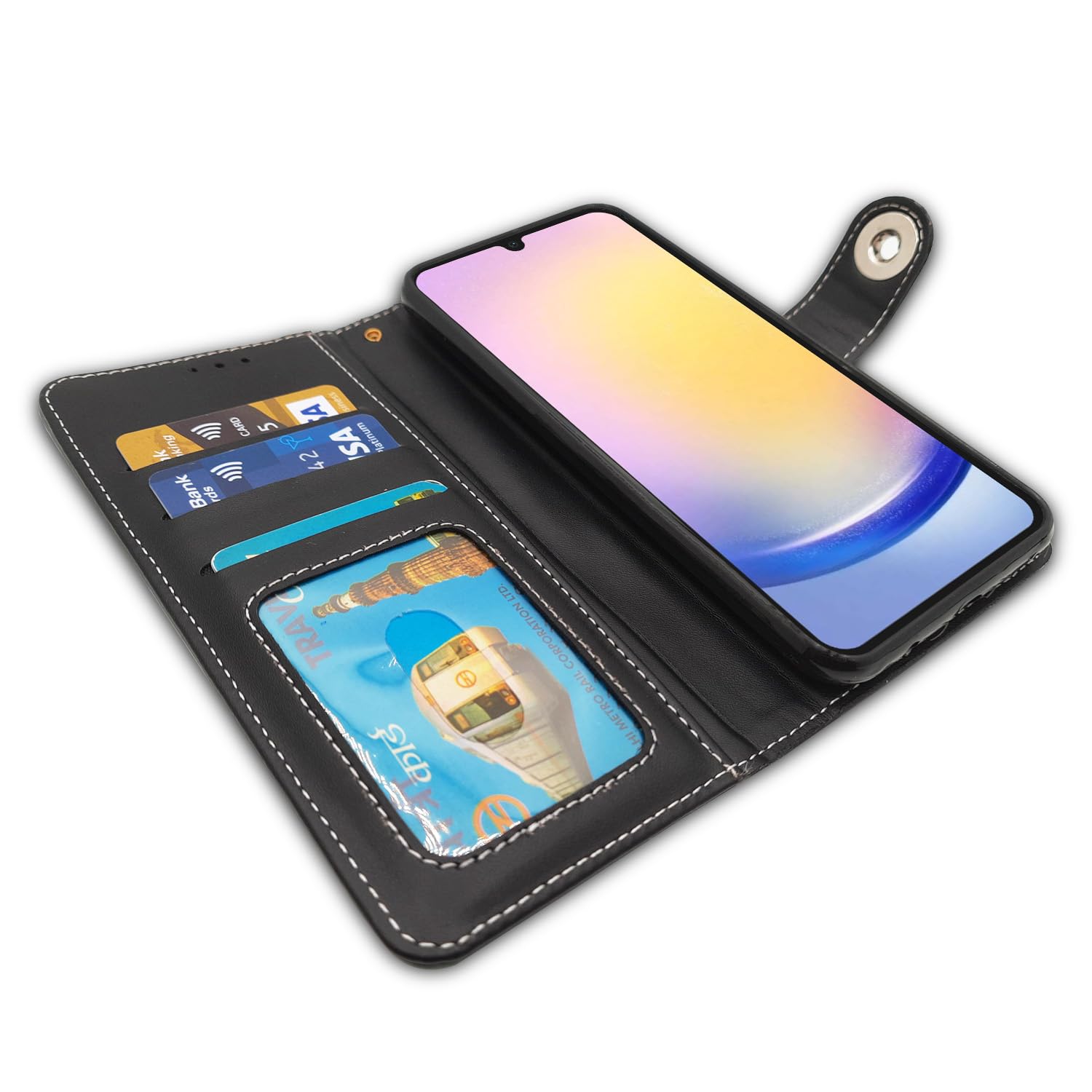 Pikkme Samsung Galaxy A15 5G Wallet Style Inbuilt Pockets & Stand | Strong Magnetic Flip Cover (Grey)