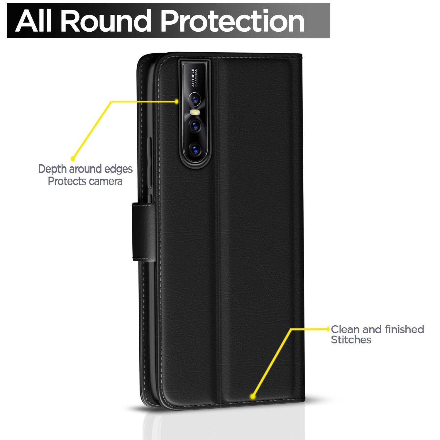 Vivo V15 Pro Wallet wallet flip cover in black by Pikkme – photo 4