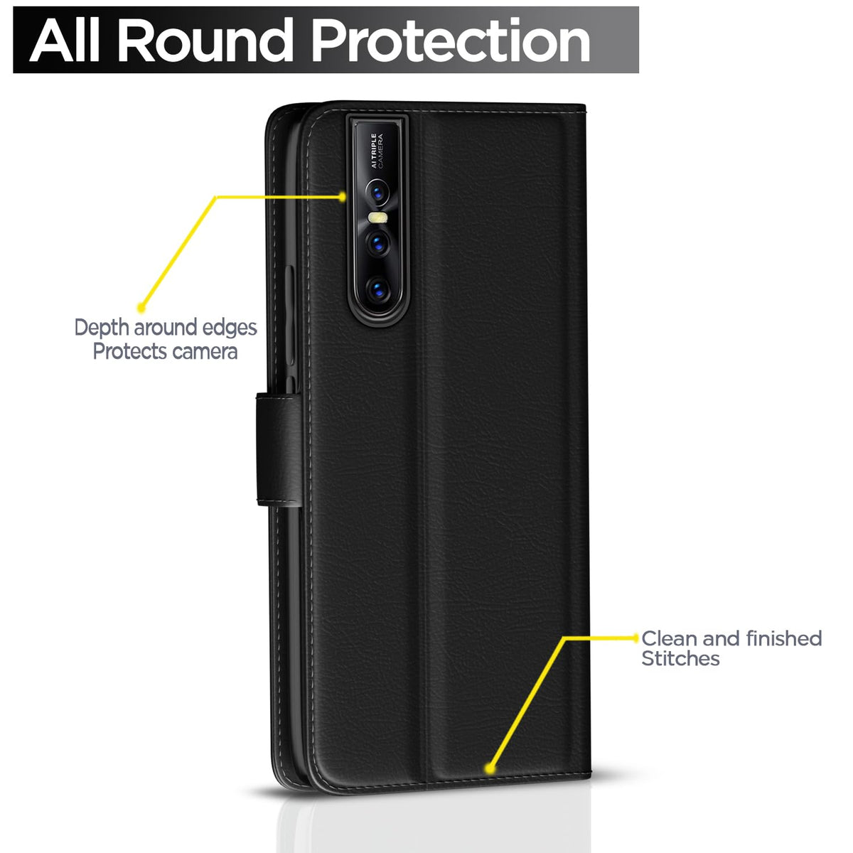 Vivo V15 Pro Wallet wallet flip cover in black by Pikkme – photo 4
