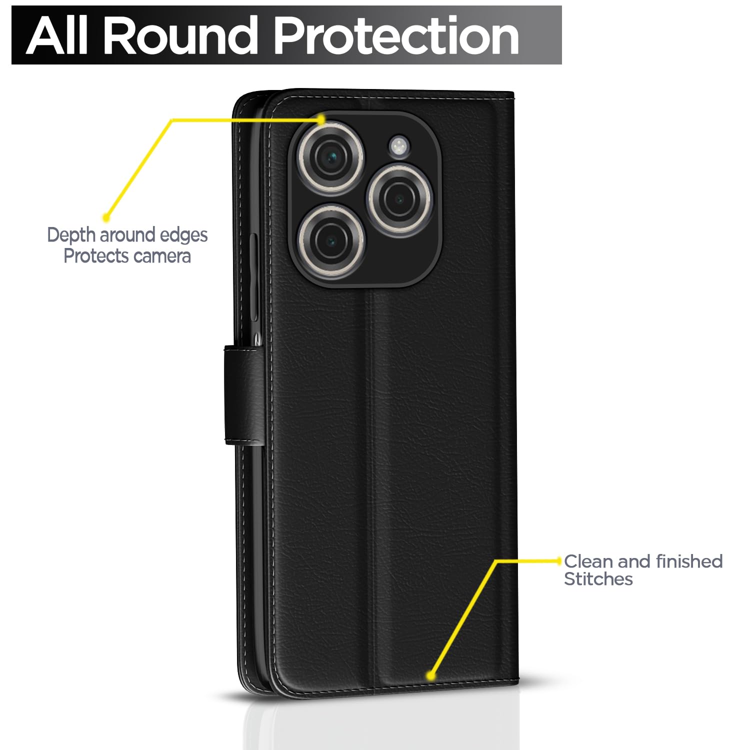 Pikkme Tecno Spark 20 Pro Vintage Flip Cover (Black)