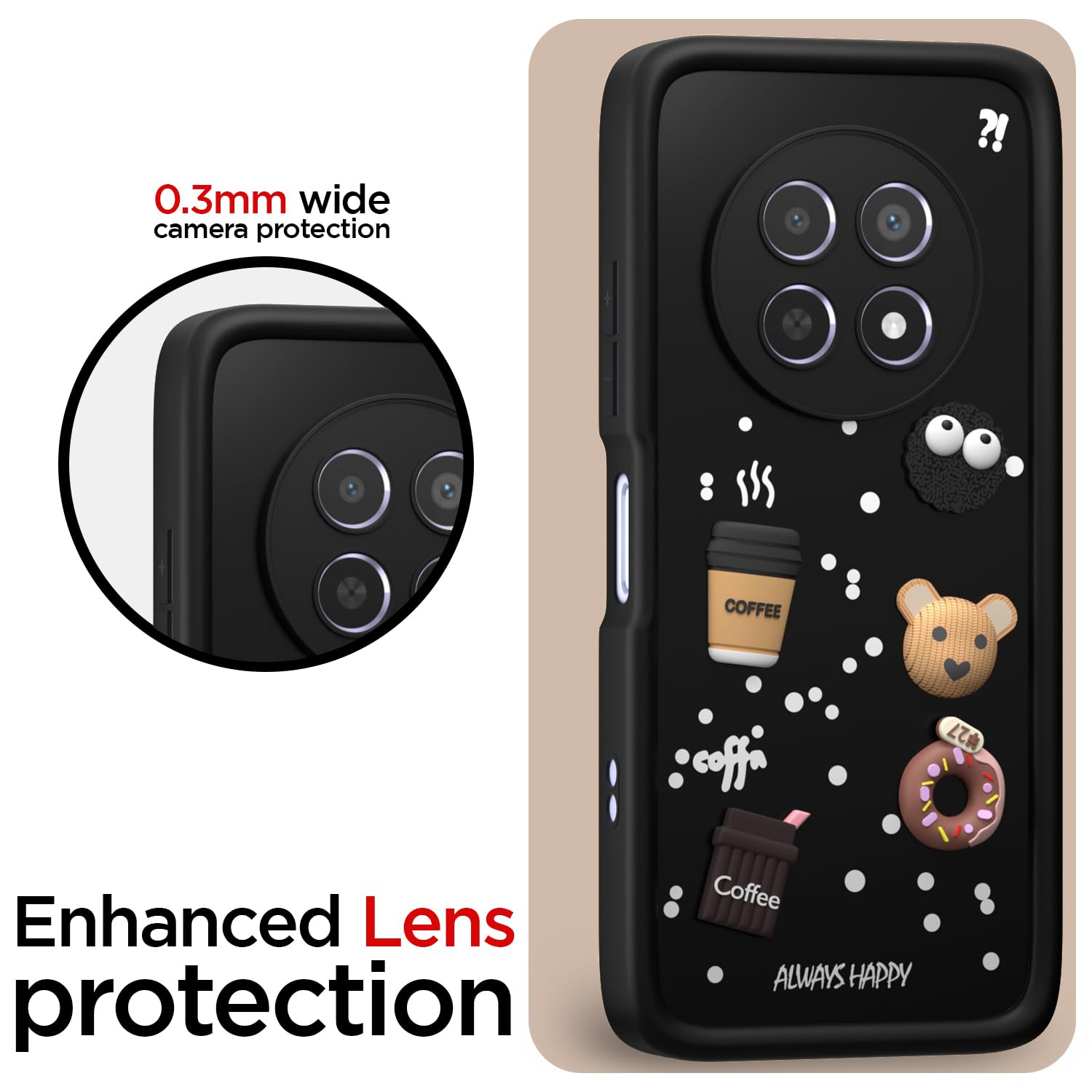 Pikkme Realme Narzo 70x 5G / N65 / Realme 13/12 / 12X 5G / C65 Cute Fun Cartoon 3D Bear Coffee Back Cover (Black)
