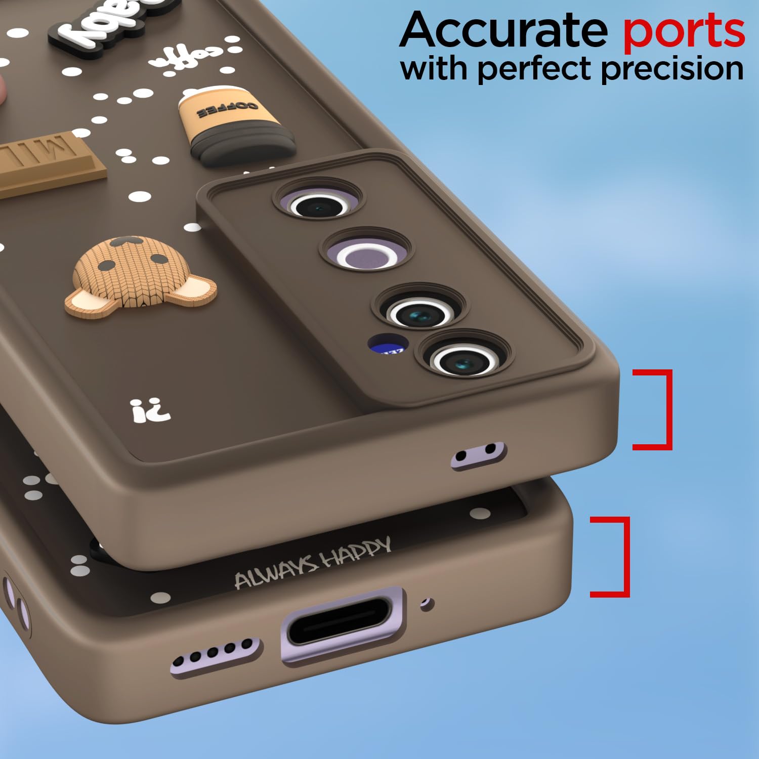 Pikkme Vivo V40 5G / V40 Pro 5G / T3 Ultra 5G Cute Fun Cartoon 3D Bear Coffee Back Cover (Brown)