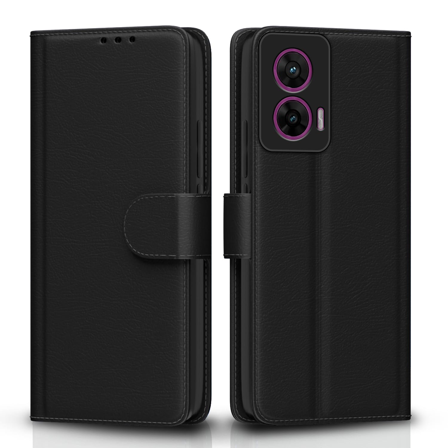 Pikkme Motorola Moto G96 5G Premium Leather Finish Vintage Flip Cover (Black)