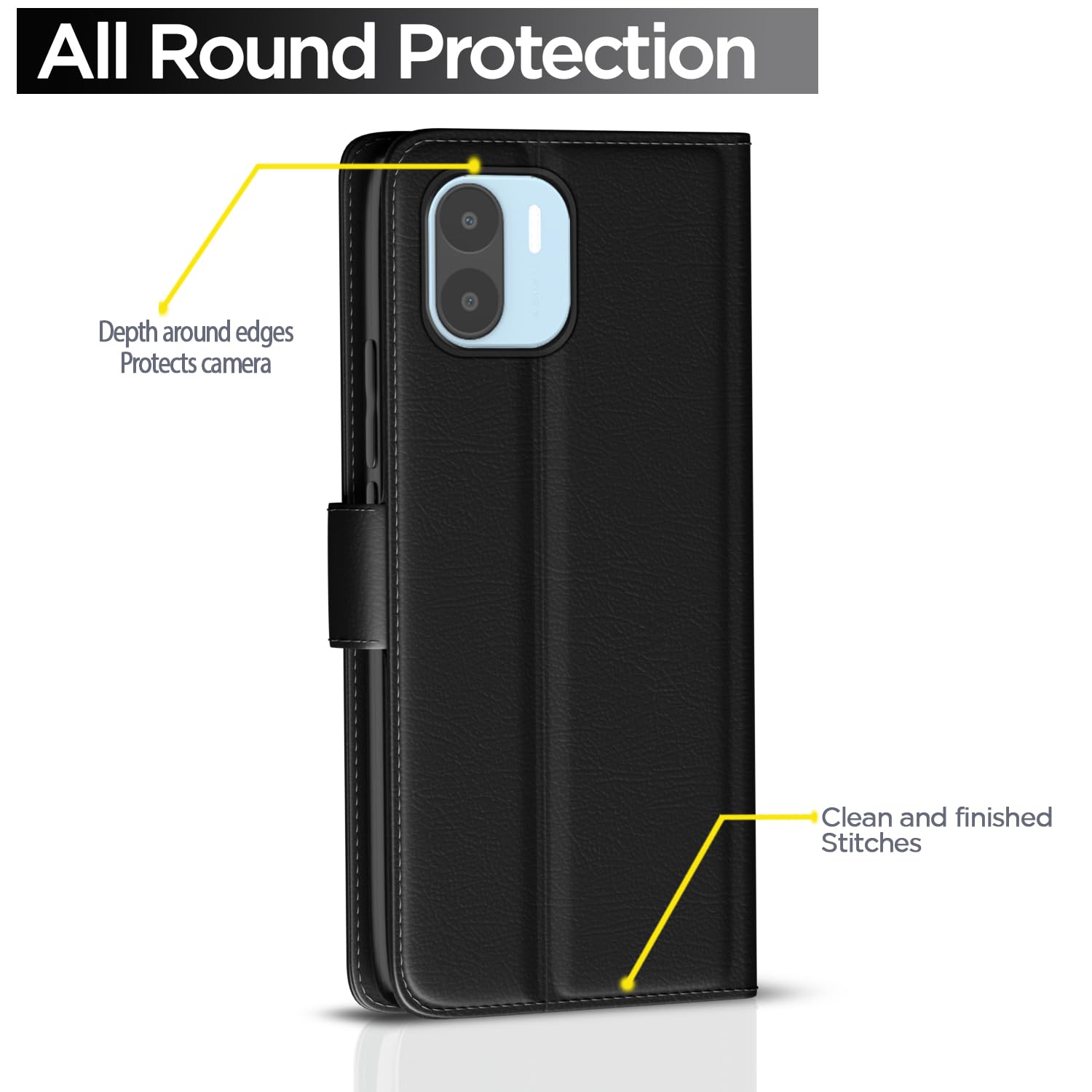 Redmi A1/A2 Wallet flip cover in black by Pikkme – photo 4
