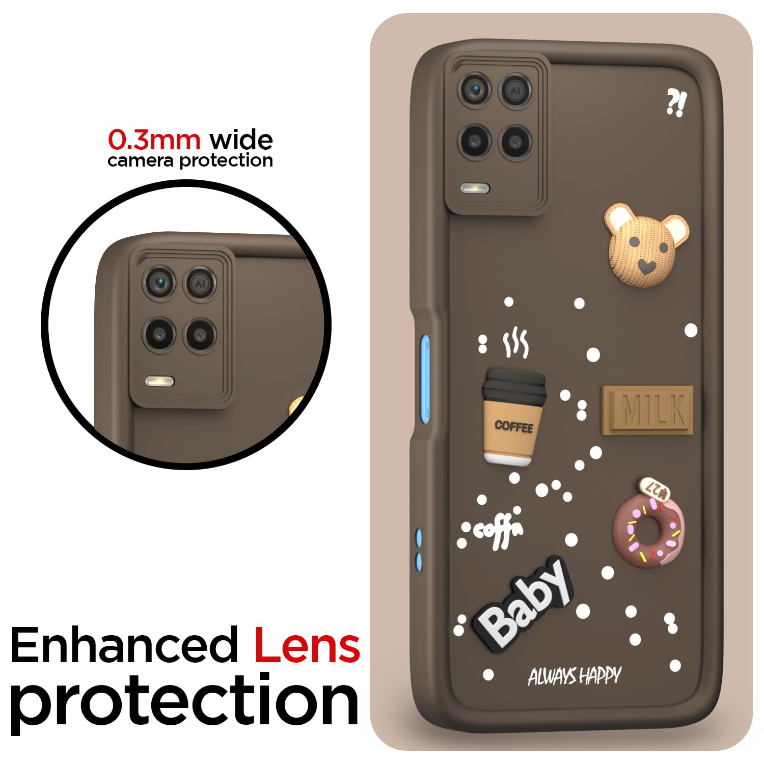 Pikkme Realme 8 4G / 8 Pro Cute Fun Cartoon 3D Bear Coffee Back Cover (Brown)