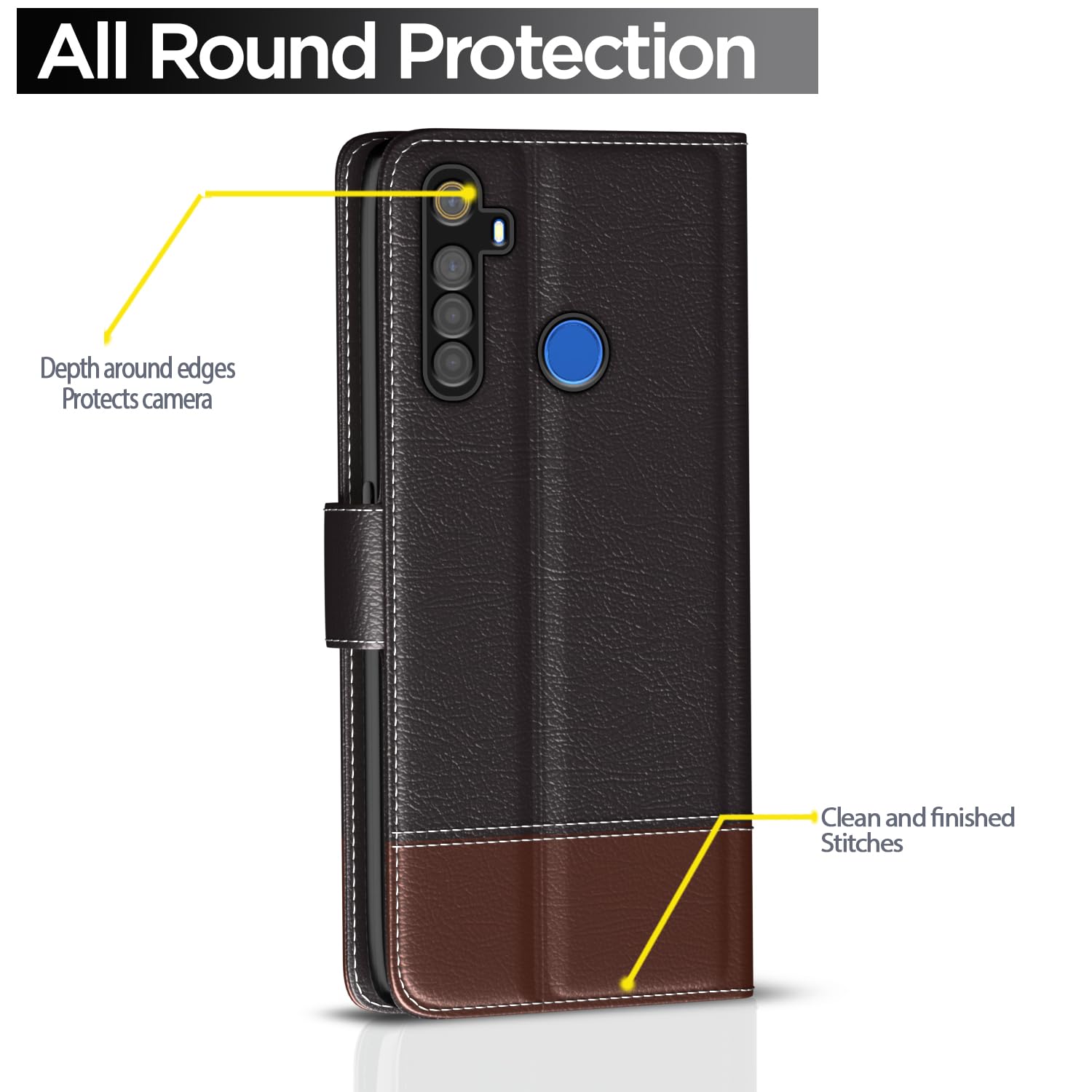 Pikkme coffee & brown Magnetic wallet flip cover for Realme 5i/5/5s/Narzo 10 – photo 4