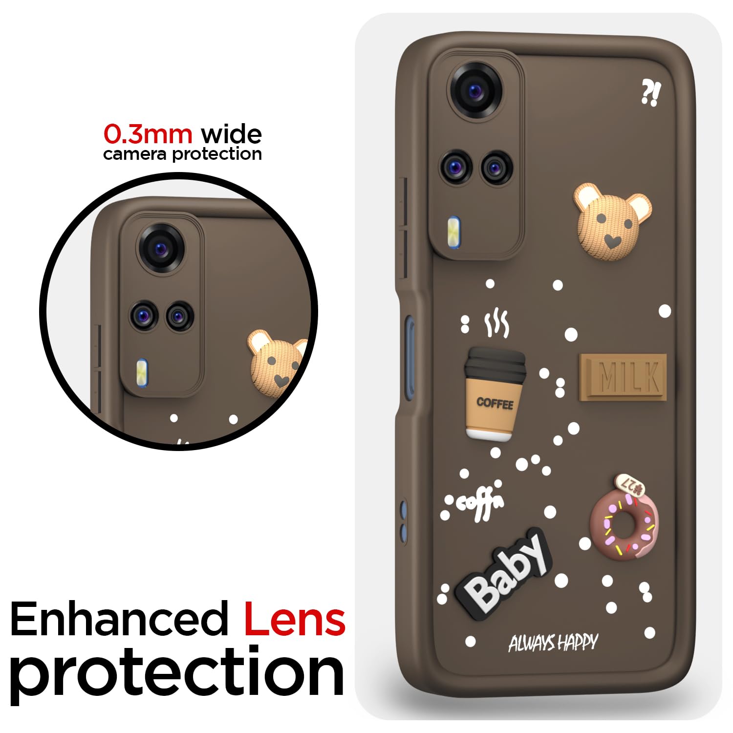 Pikkme Vivo Y31 / Y51 Cute Fun Cartoon 3D Bear Coffee Back Cover (Brown)