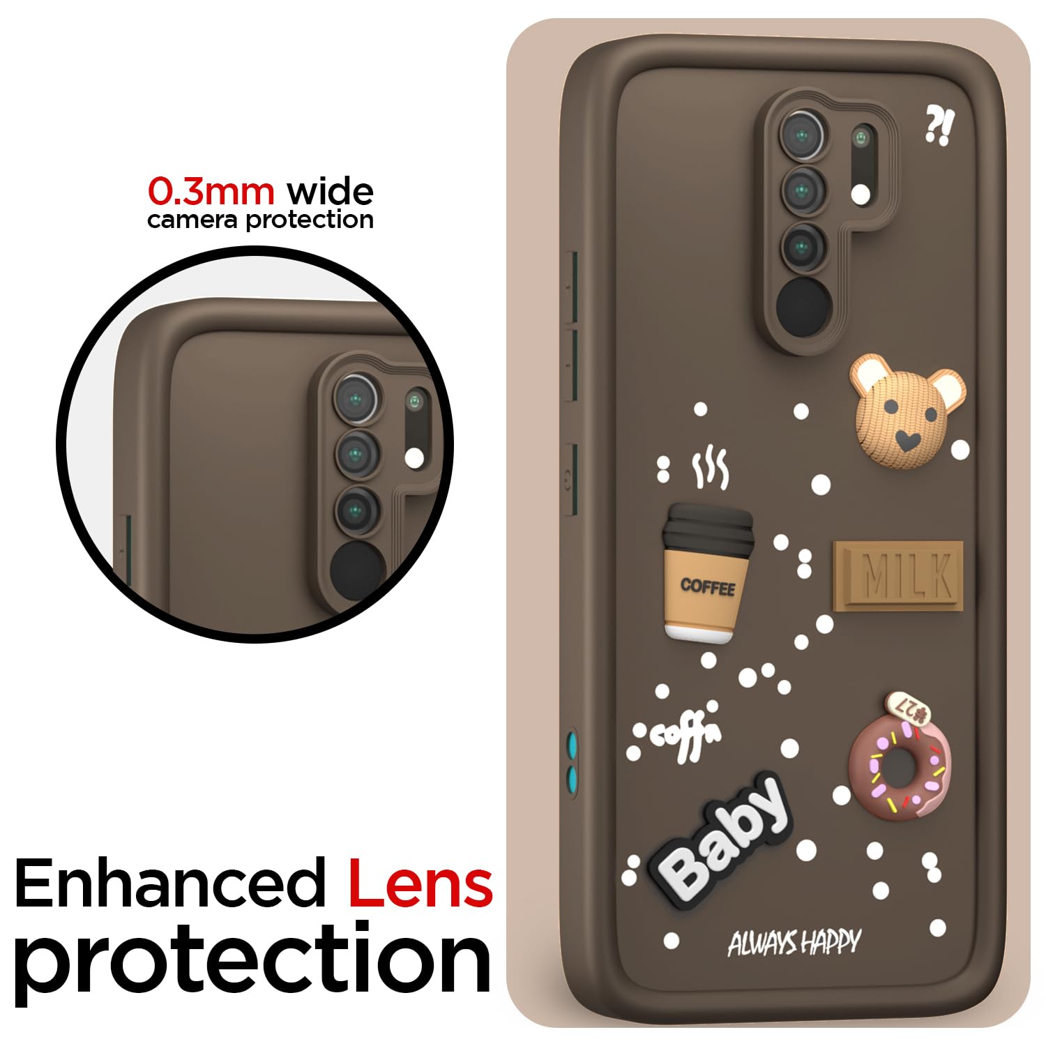 Pikkme Redmi 9 Prime/Poco M2 Cute Fun Cartoon 3D Bear Coffee Back Cover (Brown)