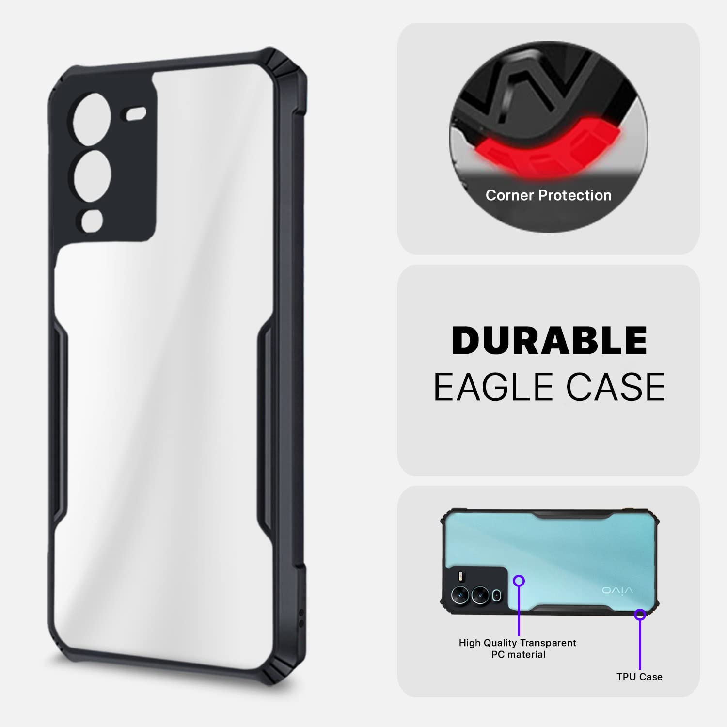 Vivo V25 Pro 5G Hybrid mobile back cover in black by Pikkme – photo 2