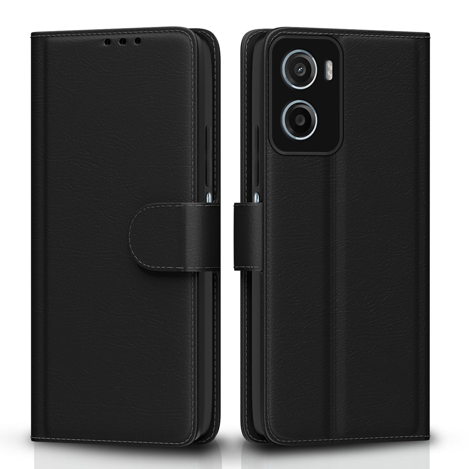 Pikkme Motorola Moto G05 Premium Leather Finish Vintage Flip Cover (Black)