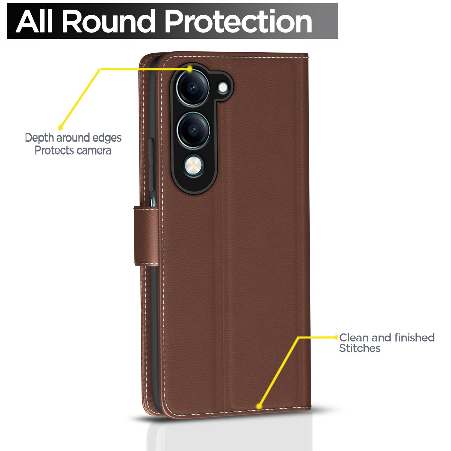 Pikkme Vivo Y19e / Y04 4G / Y29s 5G Contrast Flip Cover (Tan)
