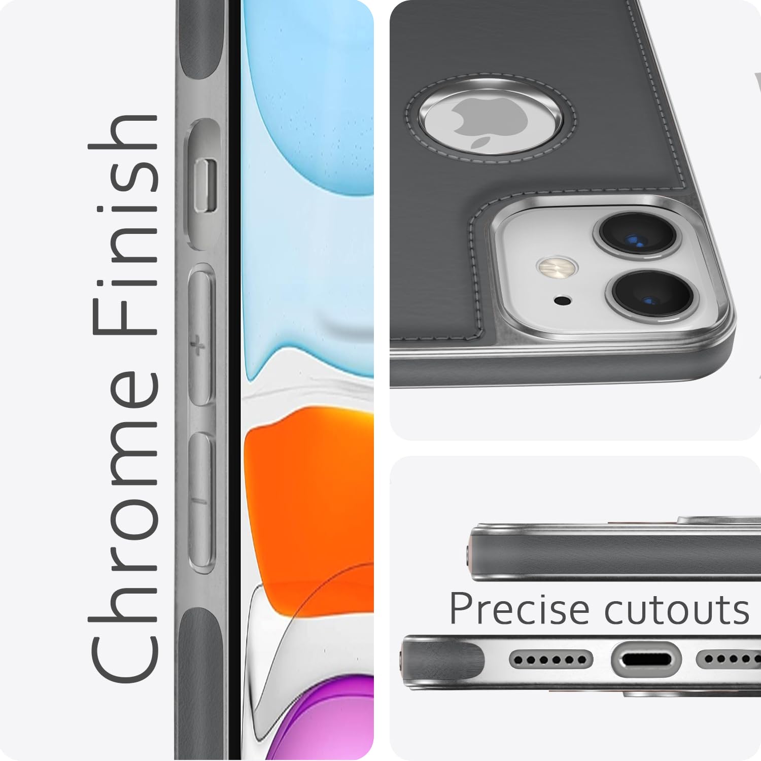 Pikkme iPhone 11 Silver Electroplated Chrome Leather Back Cover (Grey)
