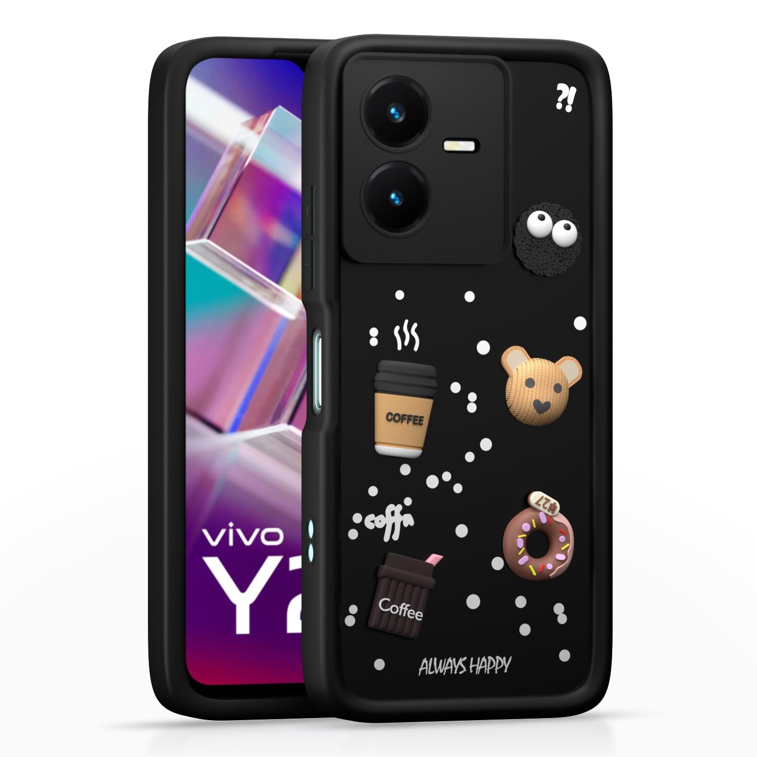 Pikkme Vivo Y22 Cute Fun Cartoon 3D Bear Coffee Back Cover (Black)