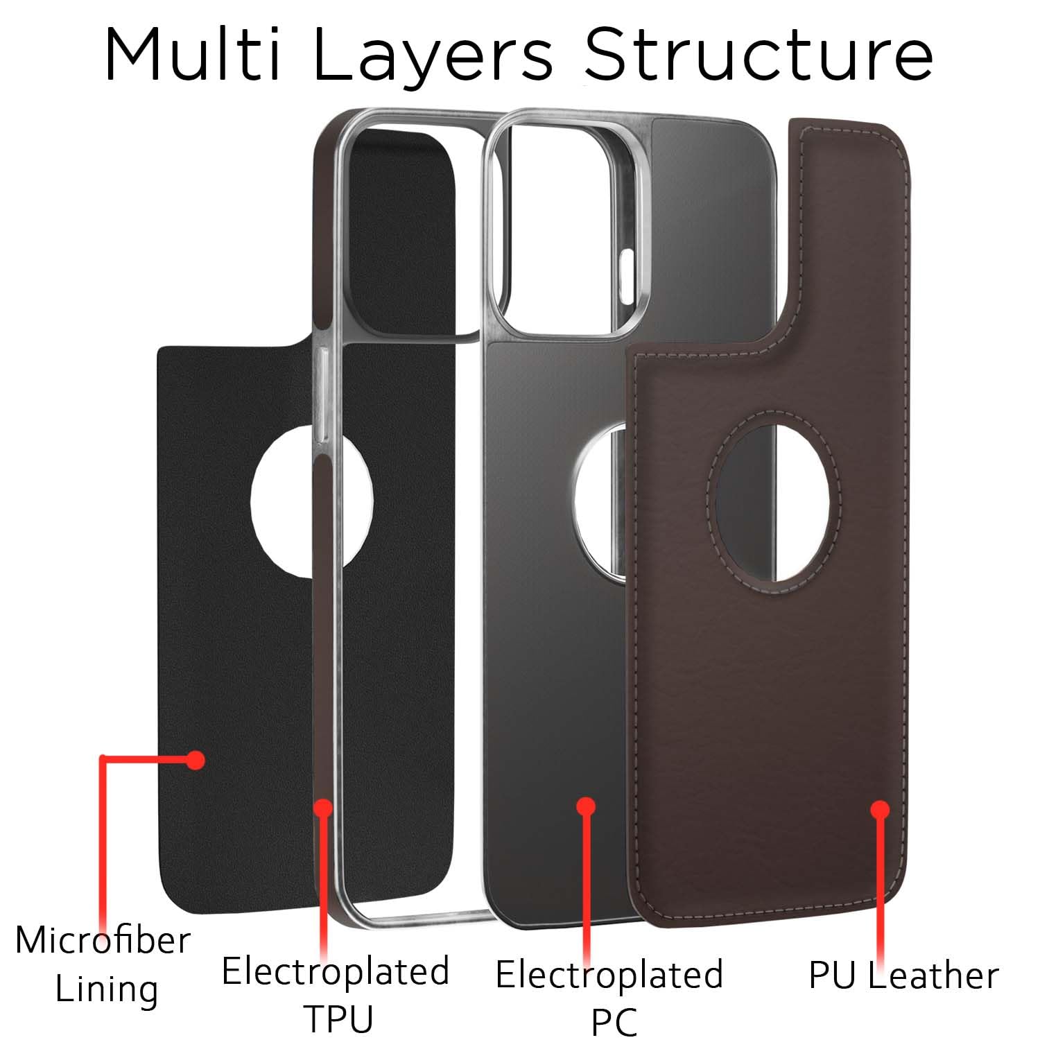 Pikkme iPhone 13 Pro Max Silver Electroplated Chrome Leather Back Back Cover (Coffee)
