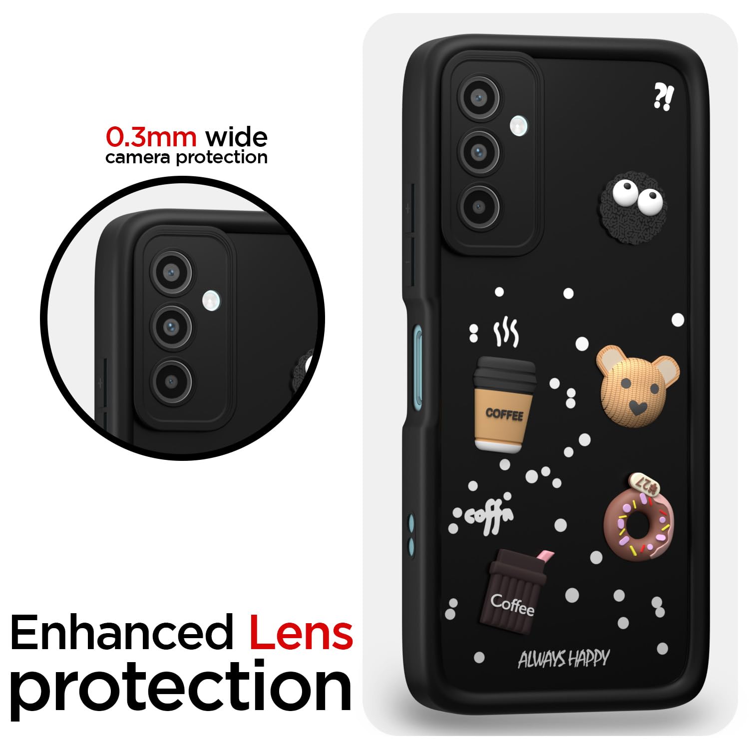 Pikkme Samsung Galaxy M34 5G / F34 5G Cute Fun Cartoon 3D Bear Coffee Back Cover (Black)
