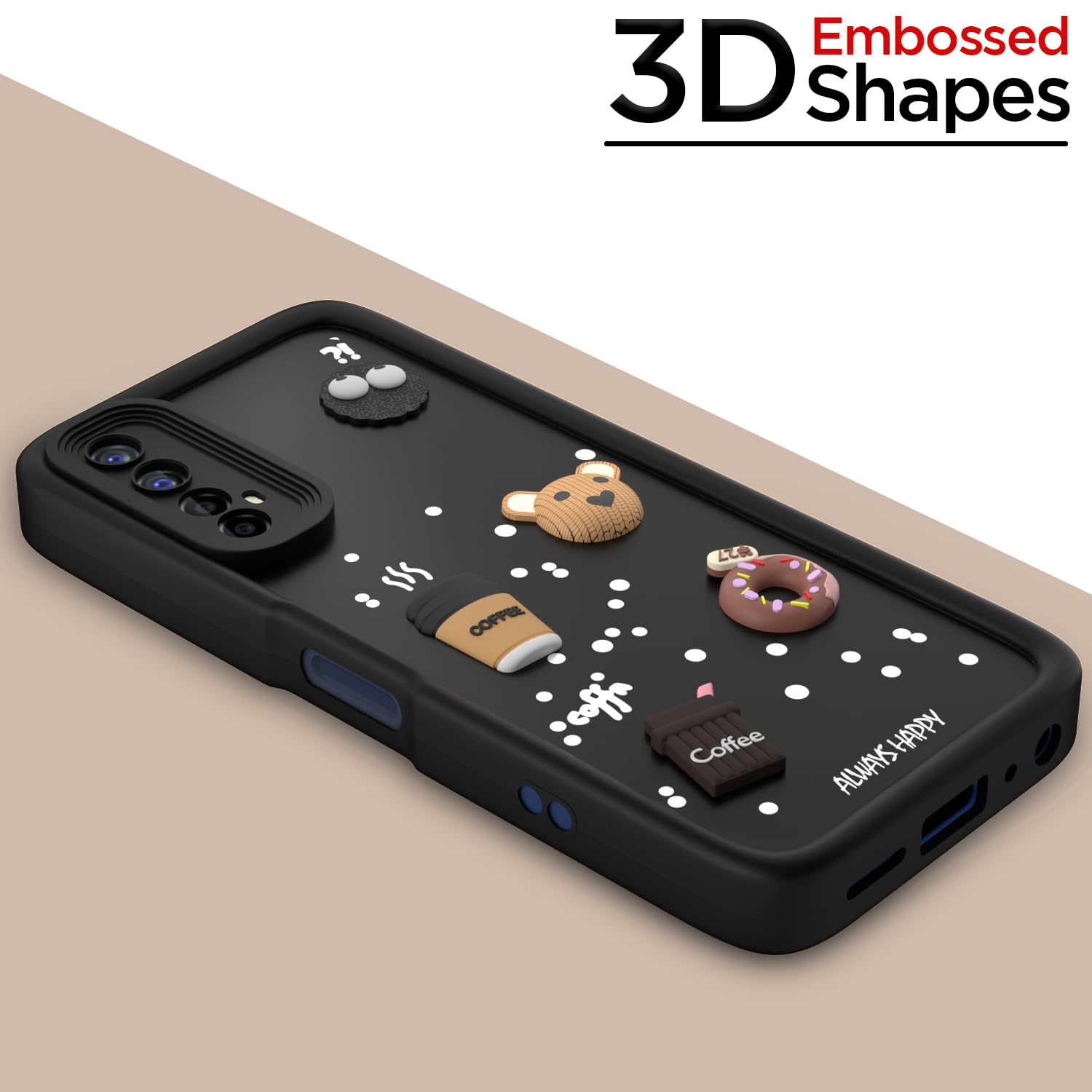 Pikkme Realme 7 / Narzo 30 4G / Narzo 20 Pro Cute Fun Cartoon 3D Bear Coffee Back Cover (Black)
