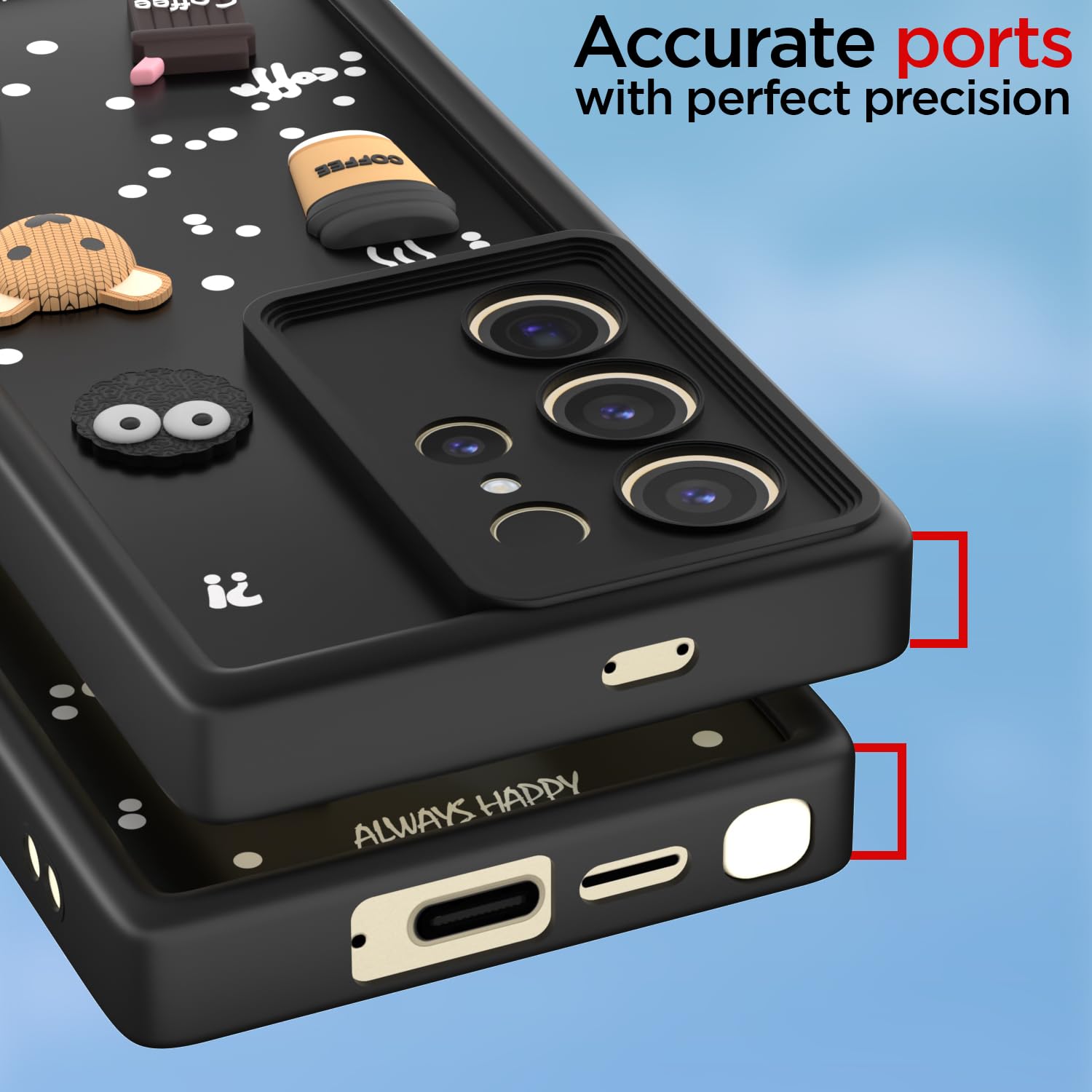 Pikkme Samsung Galaxy S24 Ultra 5G Cute Fun Cartoon 3D Bear Coffee Back Cover (Black)