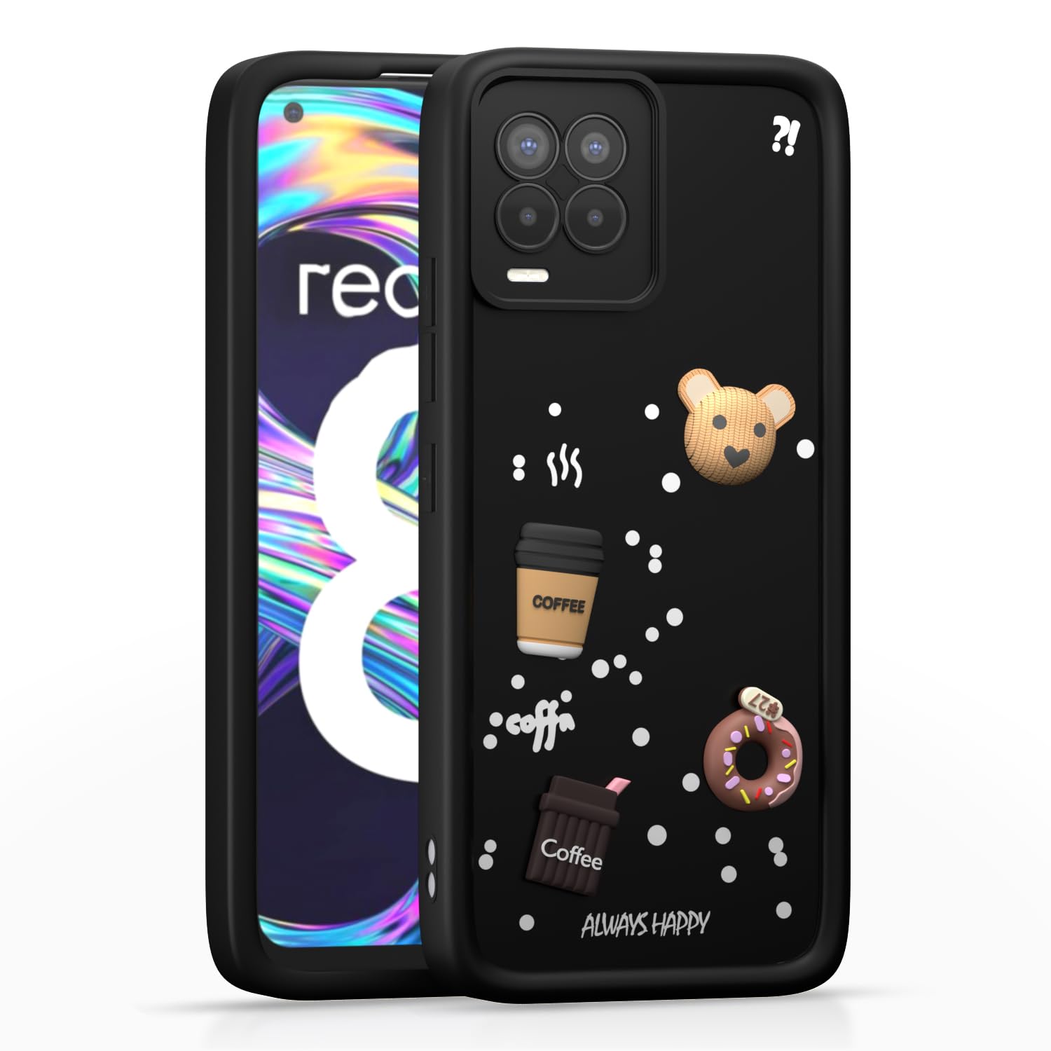Pikkme Realme 8 4G / 8 Pro Cute Fun Cartoon 3D Bear Silicone Back Cover - Black