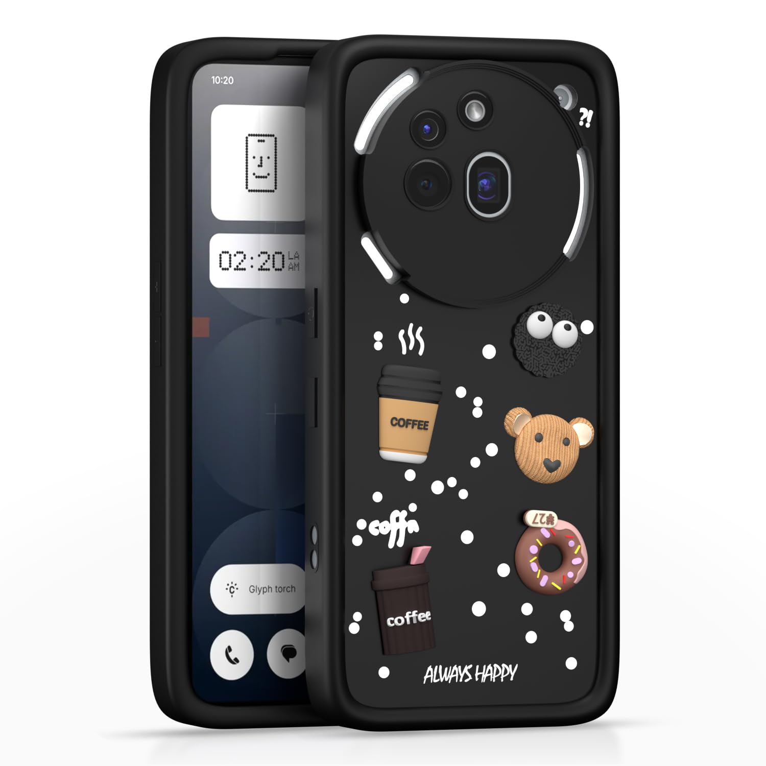 Pikkme Nothing Phone 3a Pro 5G Cute Fun Cartoon 3D Bear Coffee Back Cover (Black)