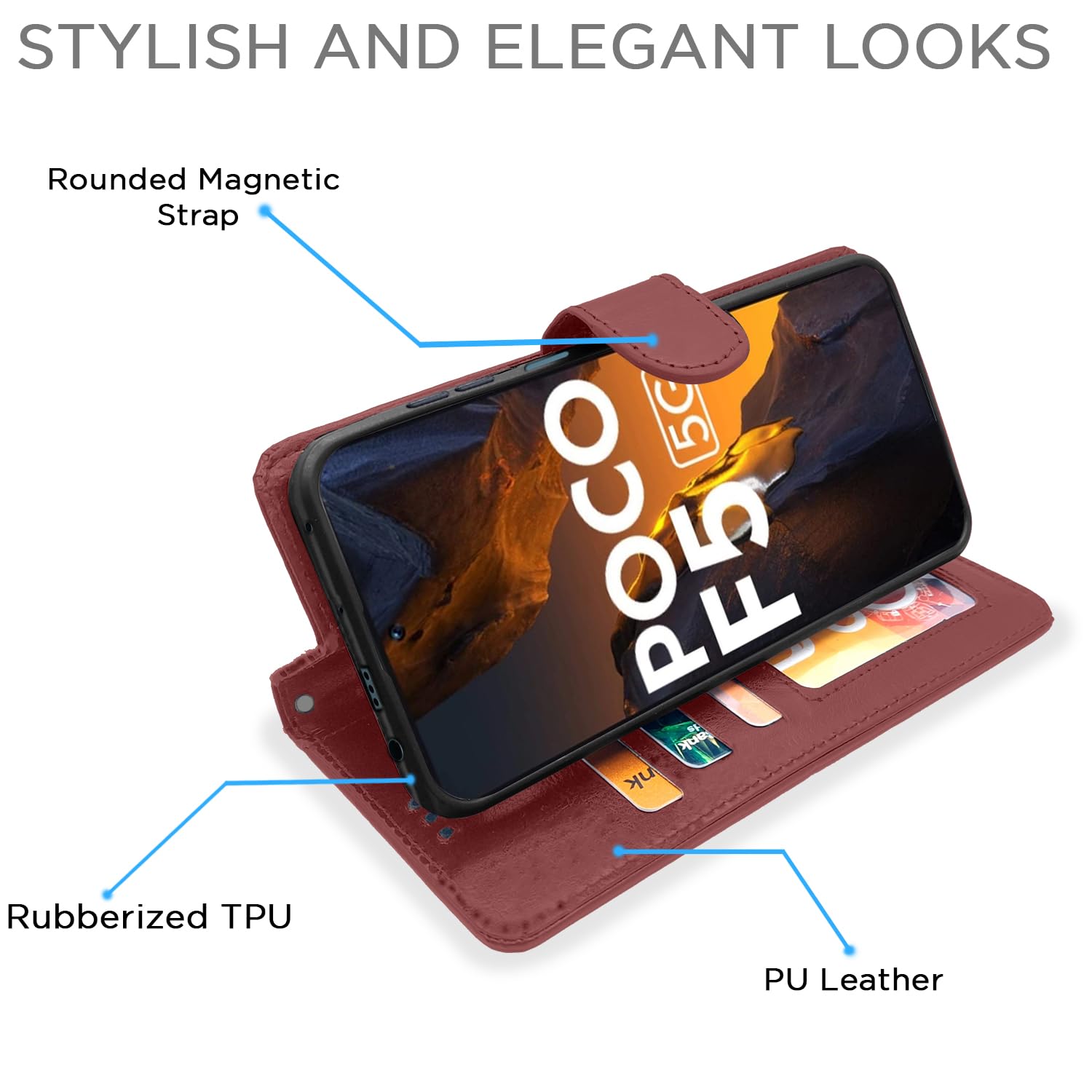 Pikkme brown Wallet wallet flip cover for Poco F5 5G – photo 5