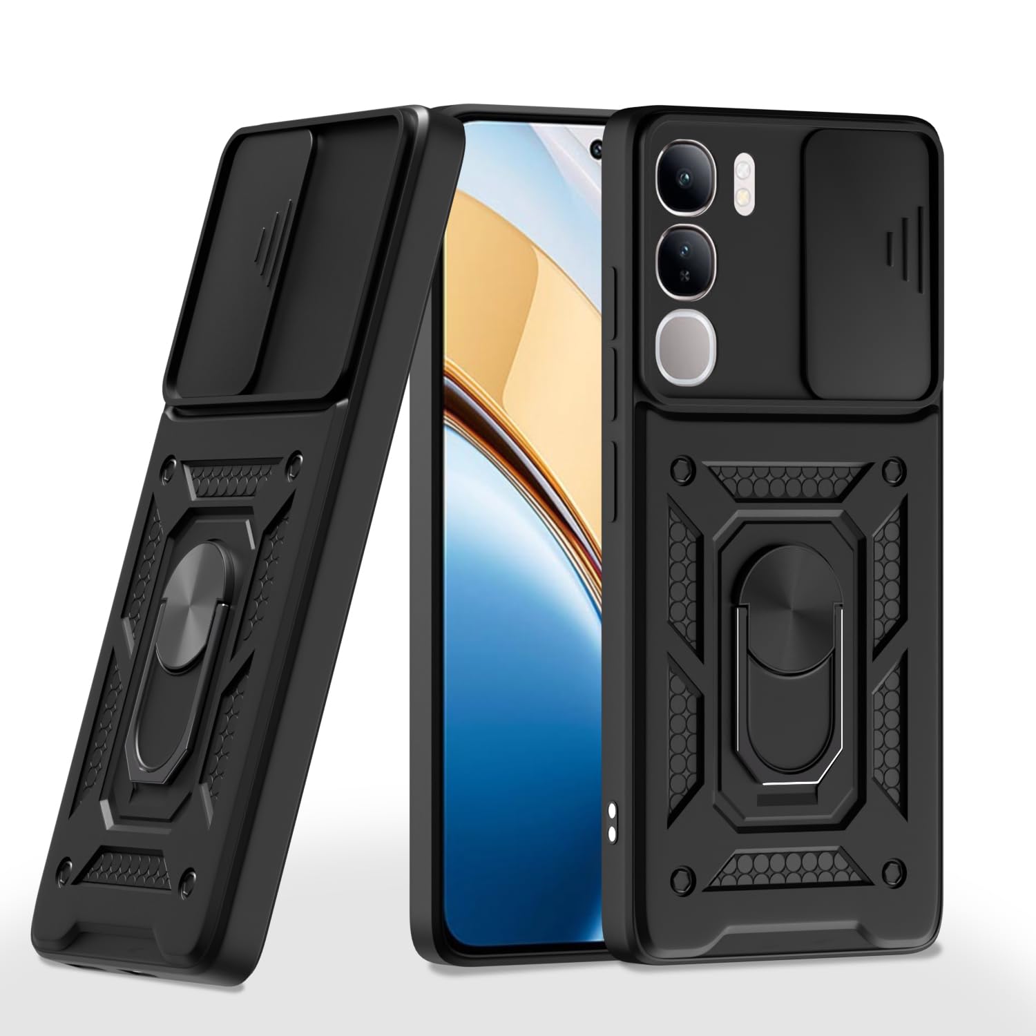 Pikkme Vivo Y300 5G / Vivo V40 Lite 5G Sliding Camera Shield & Stand D10 Tough Armor Back Cover (Black)
