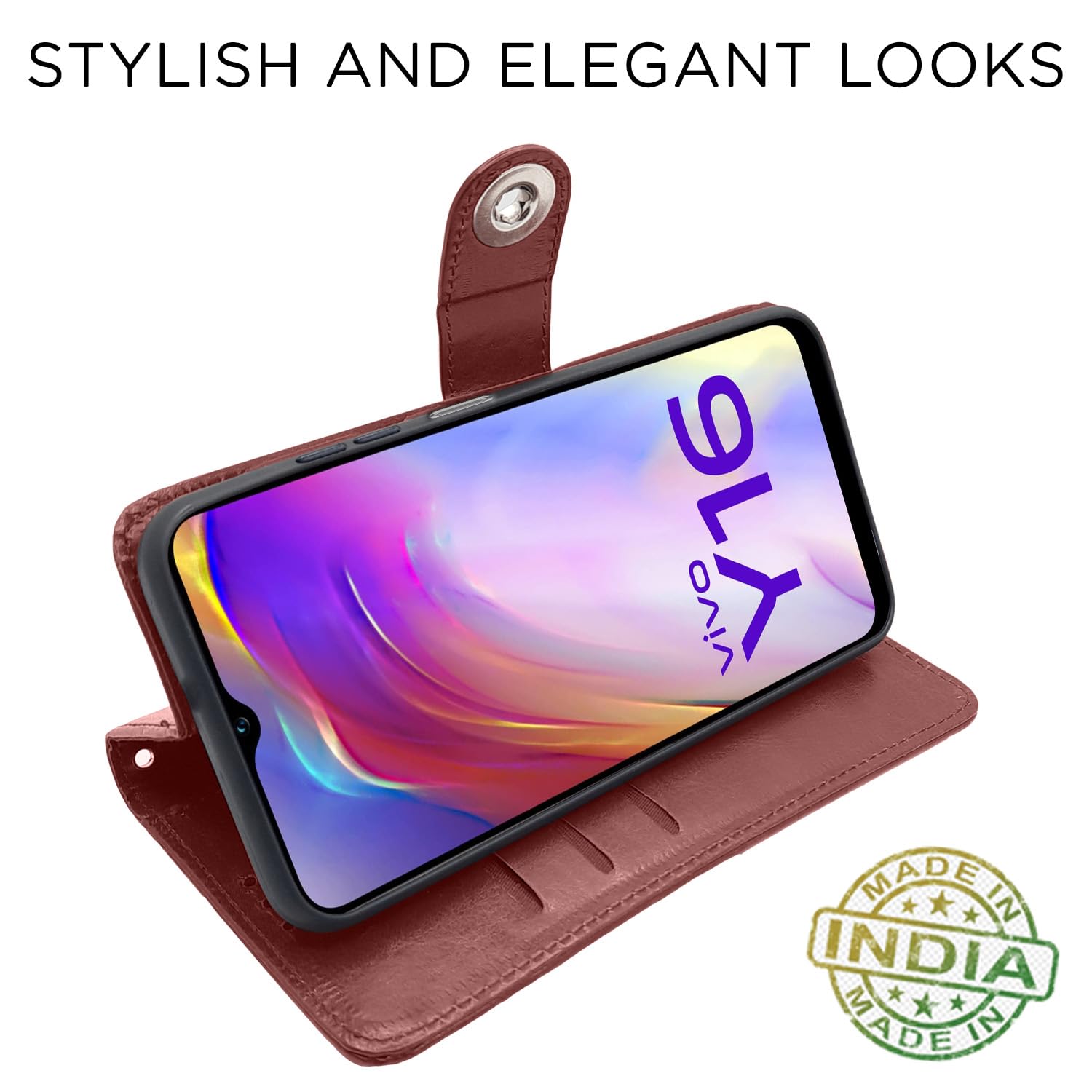 Vivo Y16 wallet flip cover in brown by Pikkme – photo 5