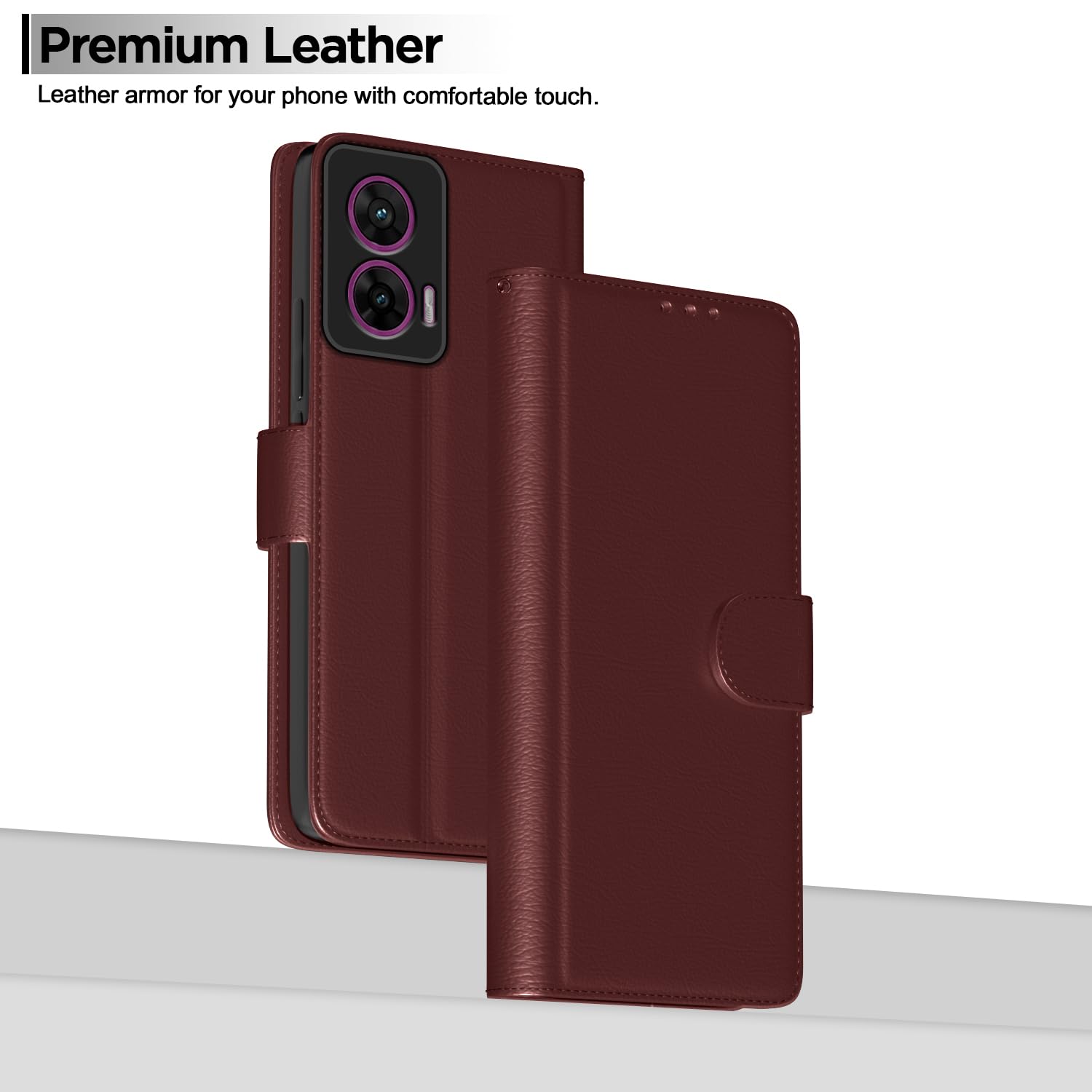 Pikkme Motorola Moto G96 5G Premium Leather Finish Vintage Flip Cover (Brown)