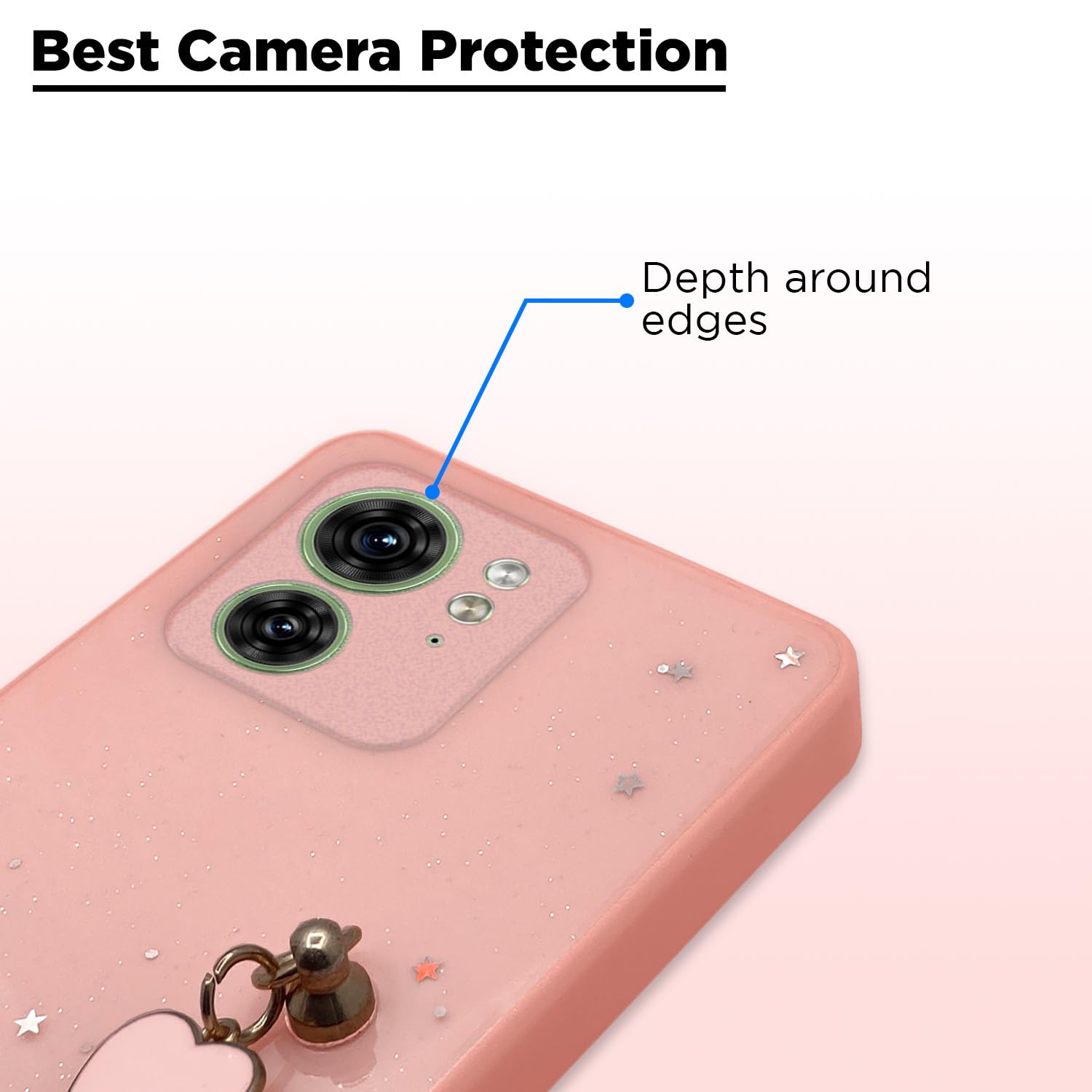 Pikkme Moto Edge 40 Back Cover for Girls | Heart Shaped Metal Chain Blocks | Sparkling Soft TPU | Case for Moto Edge 40 (Pink)