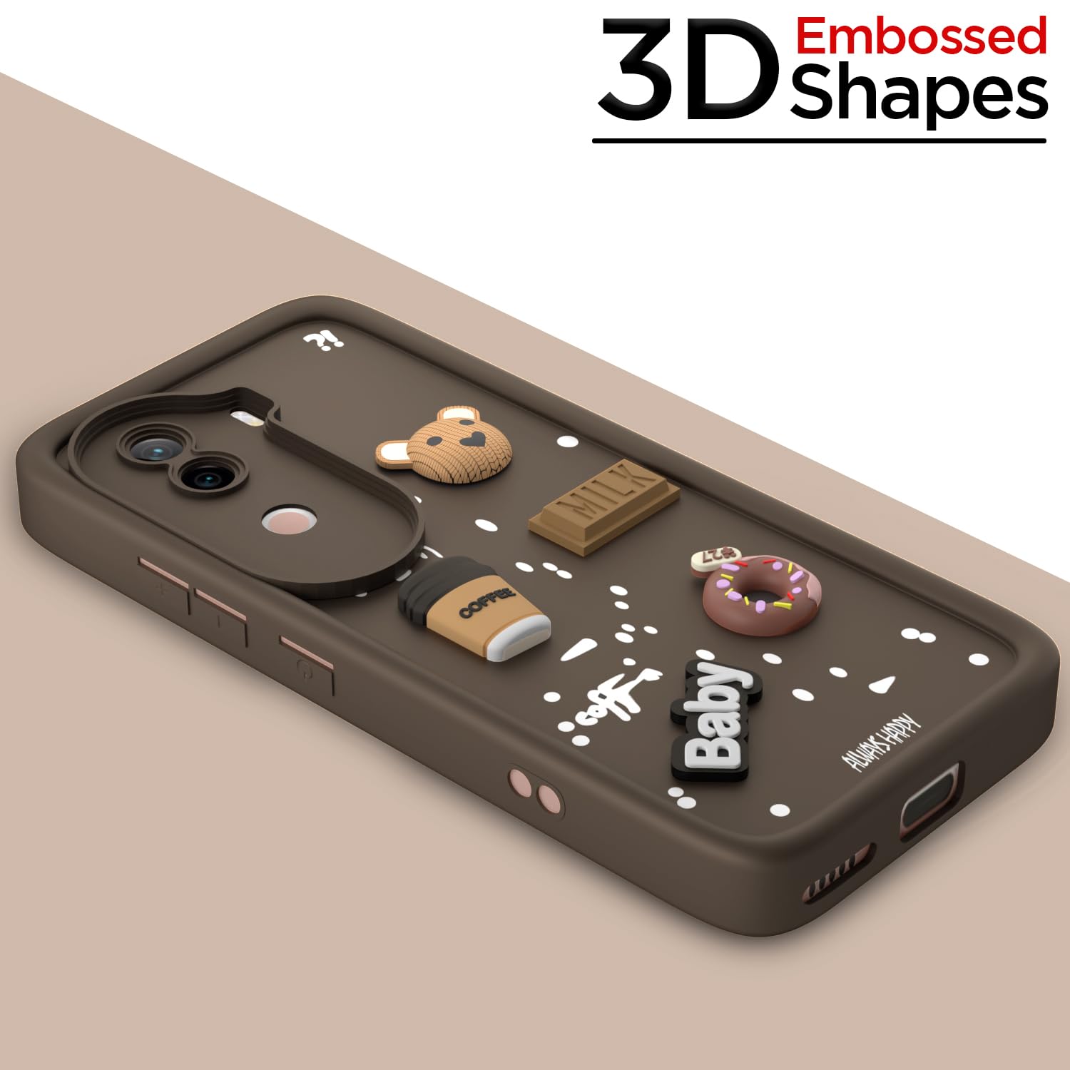 Pikkme iQoo Z9s 5G / Vivo V40e 5G Cute Fun Cartoon 3D Bear Coffee Back Cover (Brown)