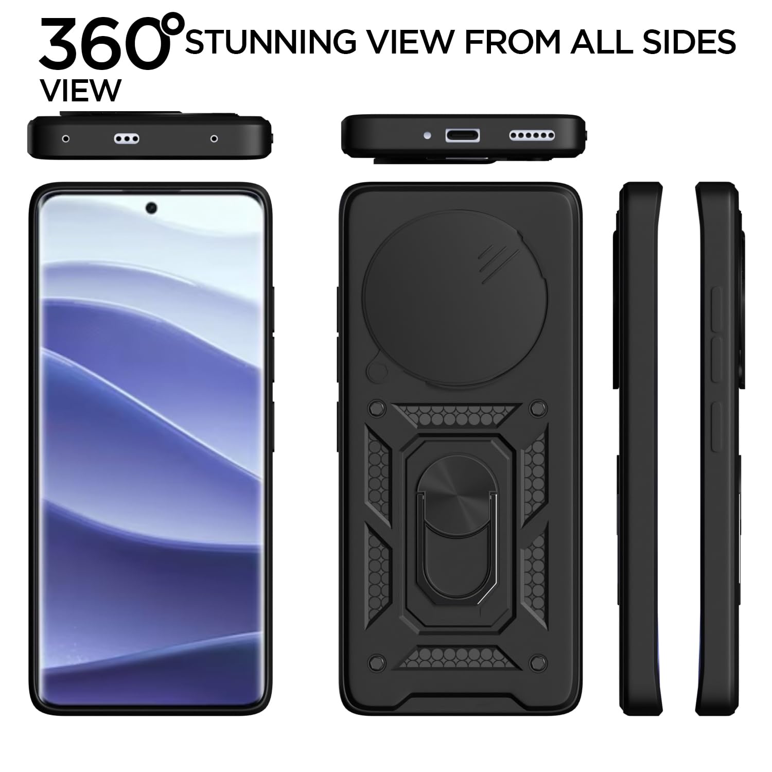 Pikkme Redmi Note 14 Pro Plus 5G Sliding Camera Shield & Stand D10 Tough Armor Back Cover (Black)