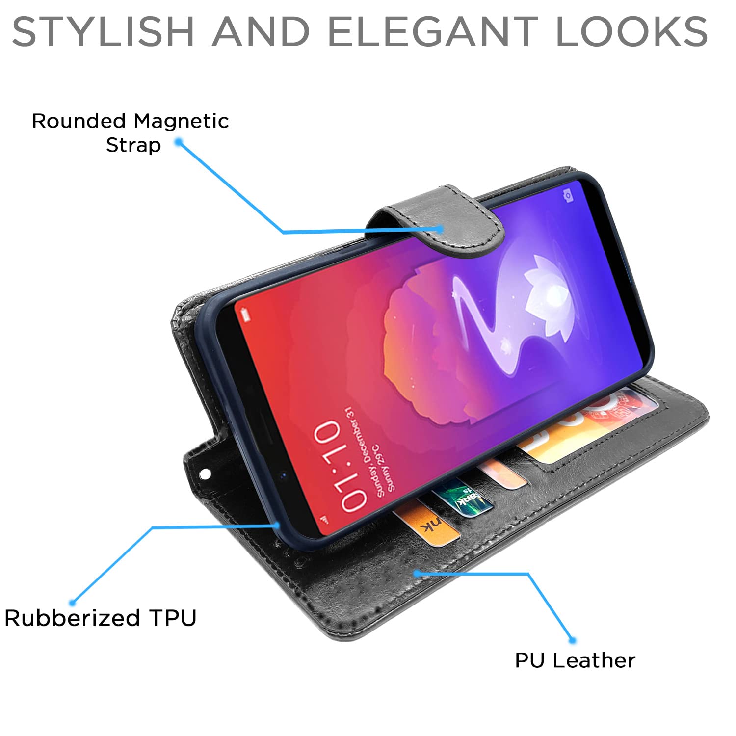 Pikkme Realme 1 Vintage Flip Cover (Black)