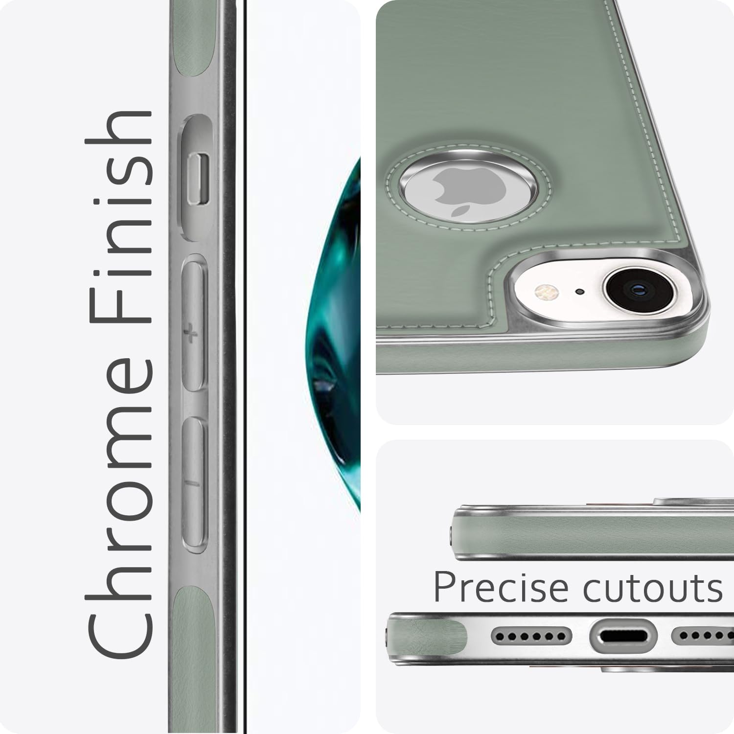 Pikkme iPhone 7/8 Silver Electroplated Chrome Leather Back Cover (Green)