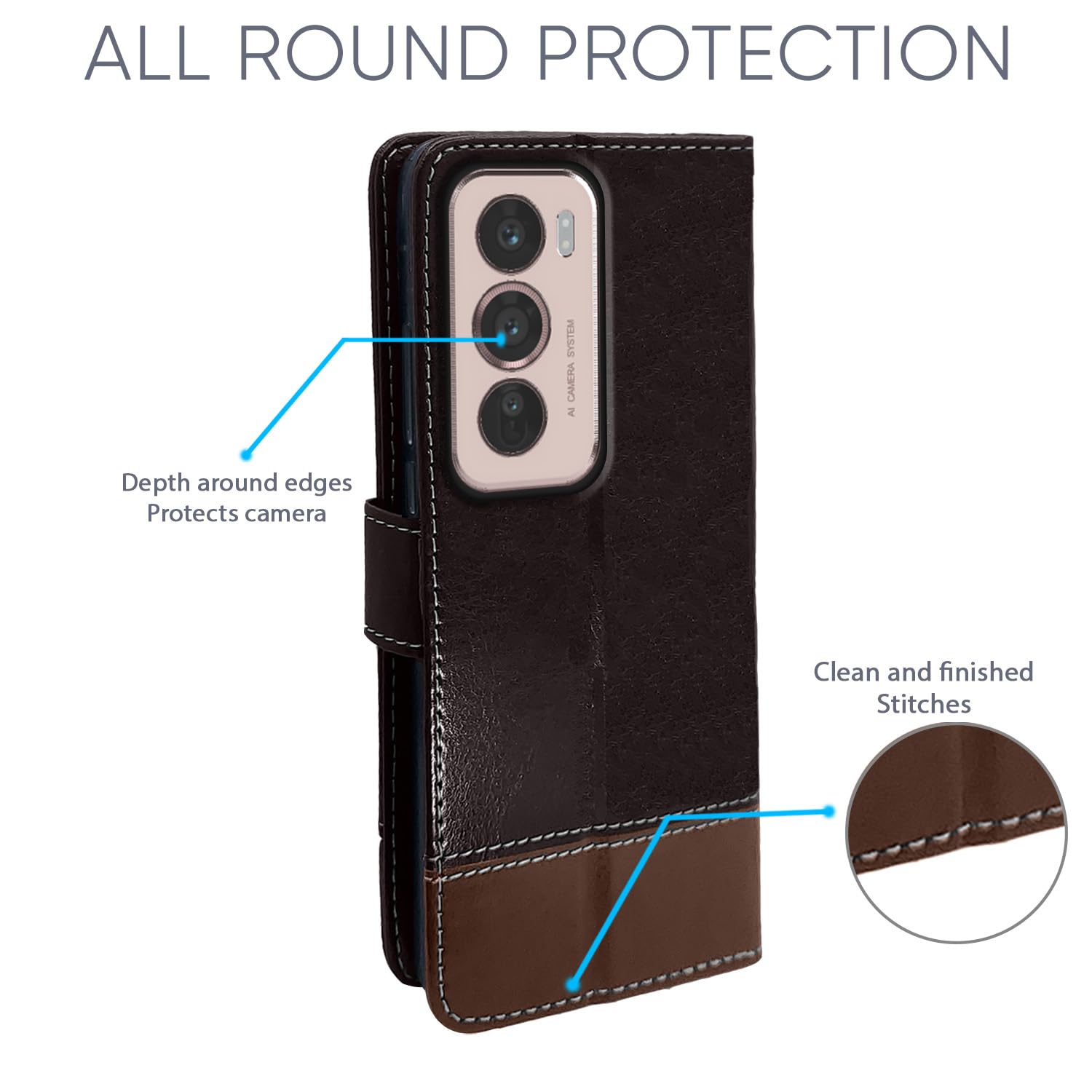 Oppo Reno 12 5G Magnetic flip case in coffee & brown by Pikkme – photo 2