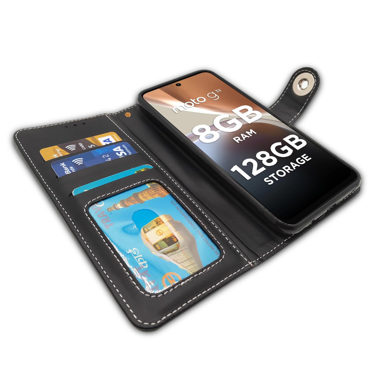 Moto G32 wallet flip cover in grey by Pikkme – photo 4