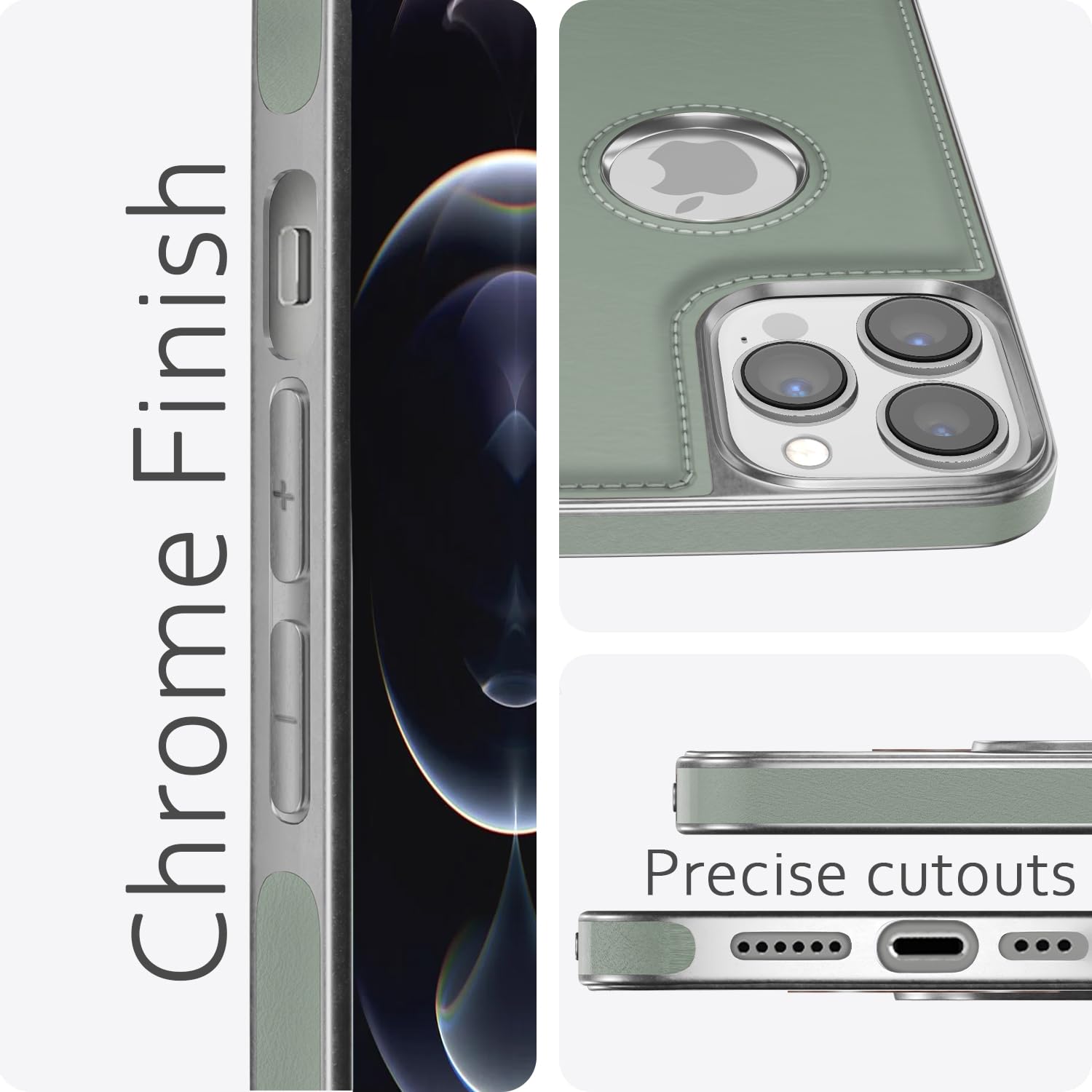 Pikkme iPhone 12 Pro Max Silver Electroplated Chrome Leather Back Cover (Green)