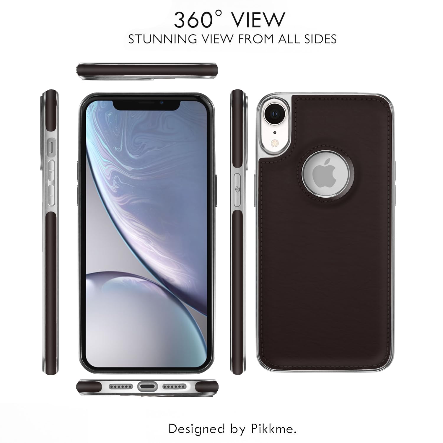 Pikkme iPhone XR Silver Electroplated Chrome Leather Back Cover (Coffee)