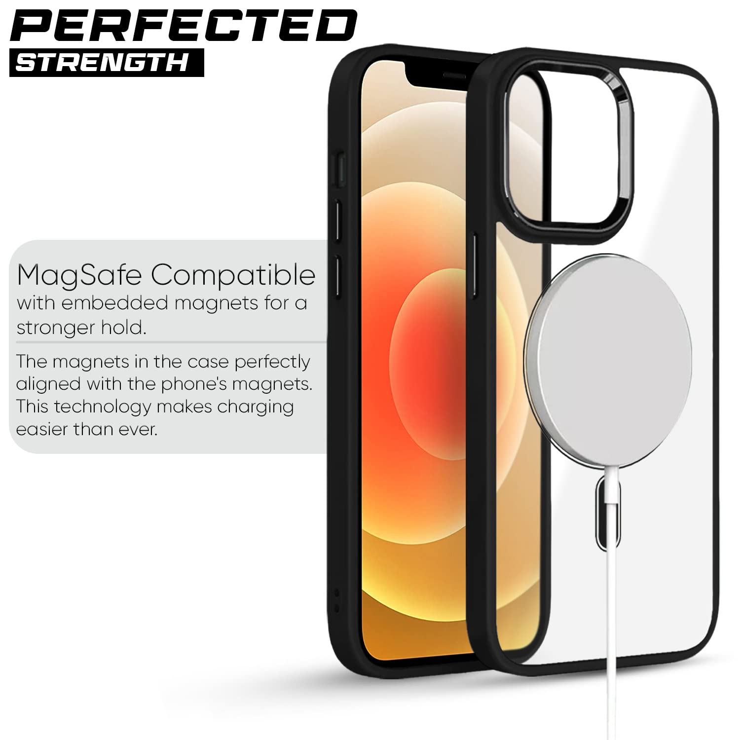 Pikkme iPhone 12/12 Pro Clear Mag-safe Transparent Back Cover (Black)
