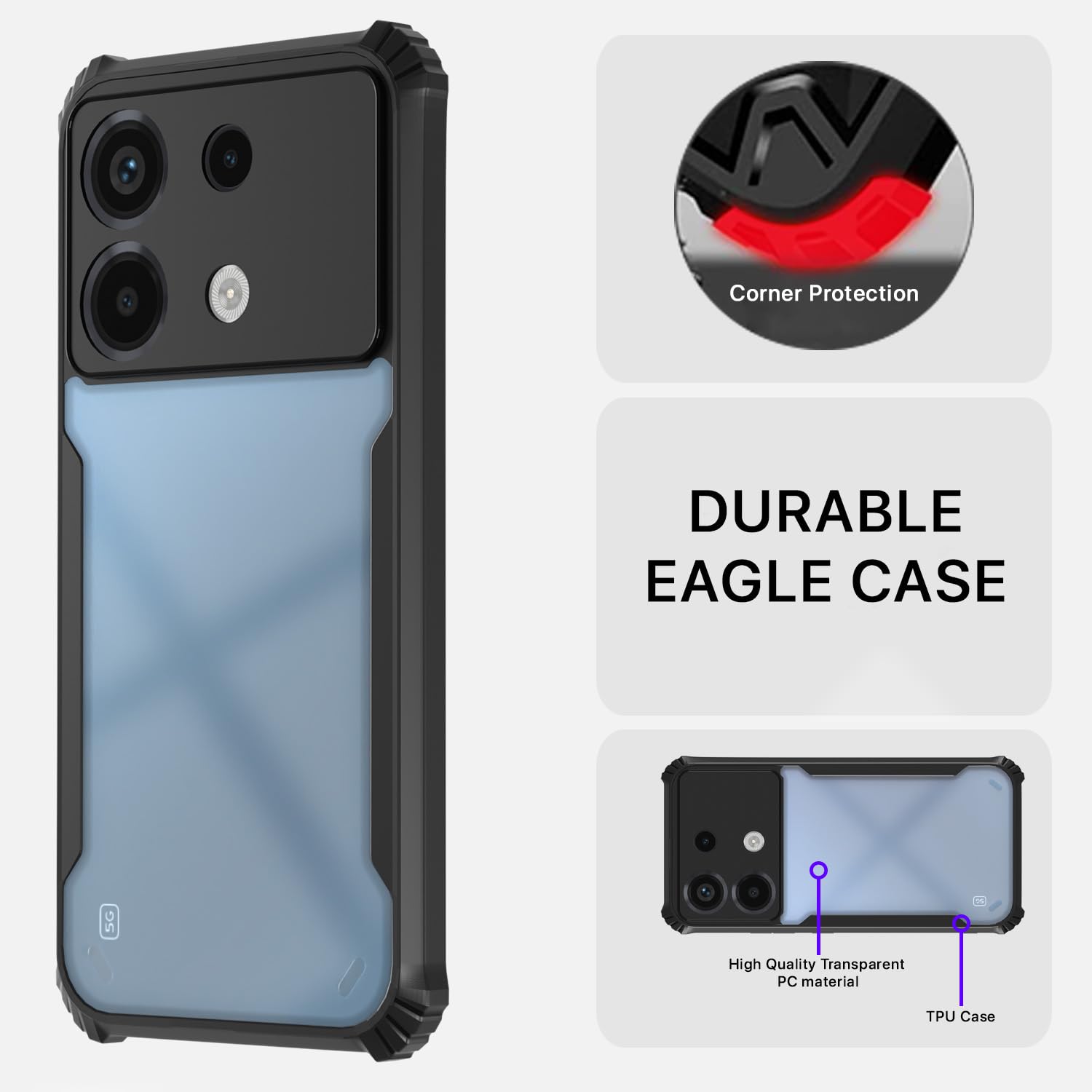 Poco X6 5G Clear phone cover in black by Pikkme – photo 5